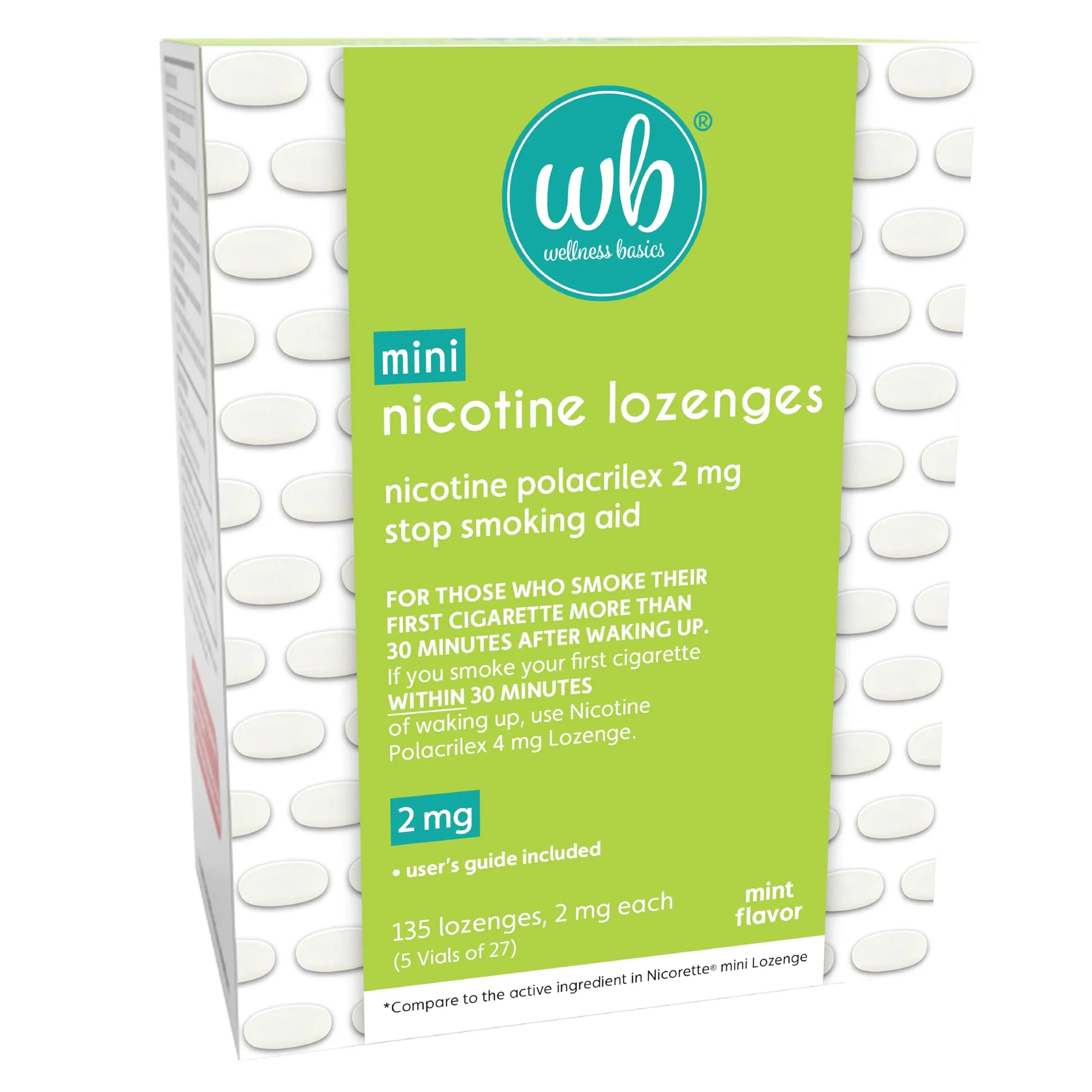 Wellness Basics Mini Nicotine Lozenge 2mg | Stop Smoking Aid | Mint Flavor | 135 Count | Pack of 5 Vials | Reduces Cravings & Withdrawal Symptoms Wellness Basics buy supplements canada