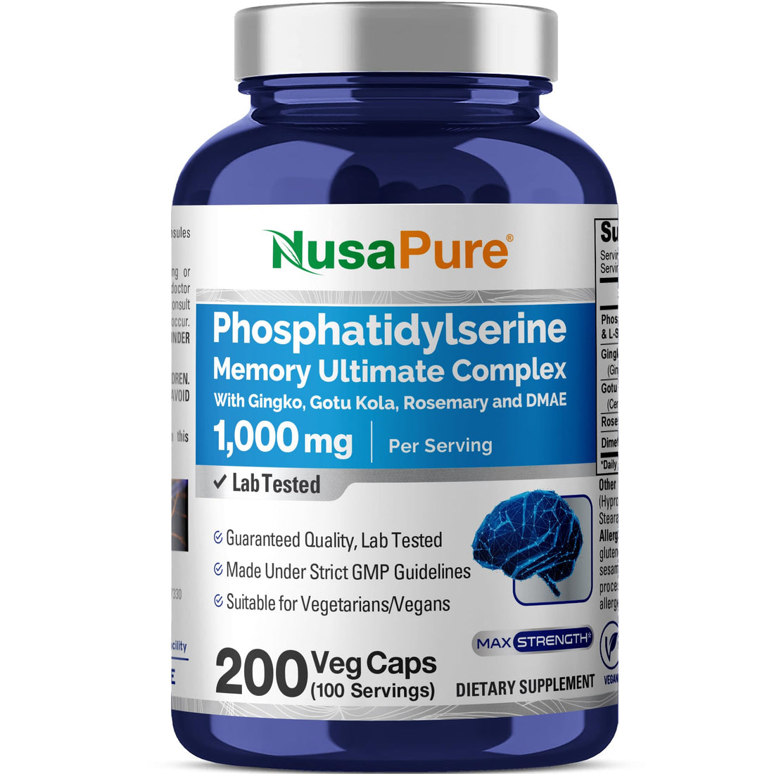NusaPure Phosphatidylserine Memory Ultimate Complex 1000mg 200 Vegetarian Caps (Vegan, Non-GMO) NusaPure buy supplements canada