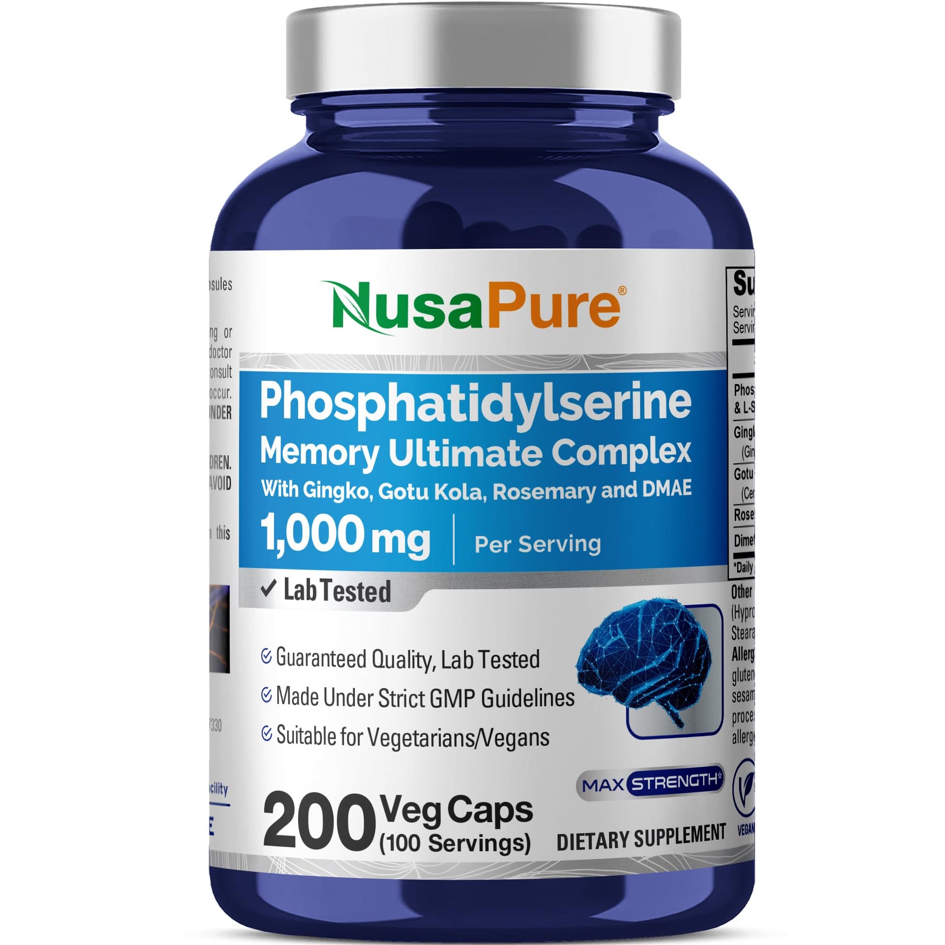 NusaPure Phosphatidylserine Memory Ultimate Complex 1000mg 200 Vegetarian Caps (Vegan, Non-GMO) NusaPure buy supplements canada