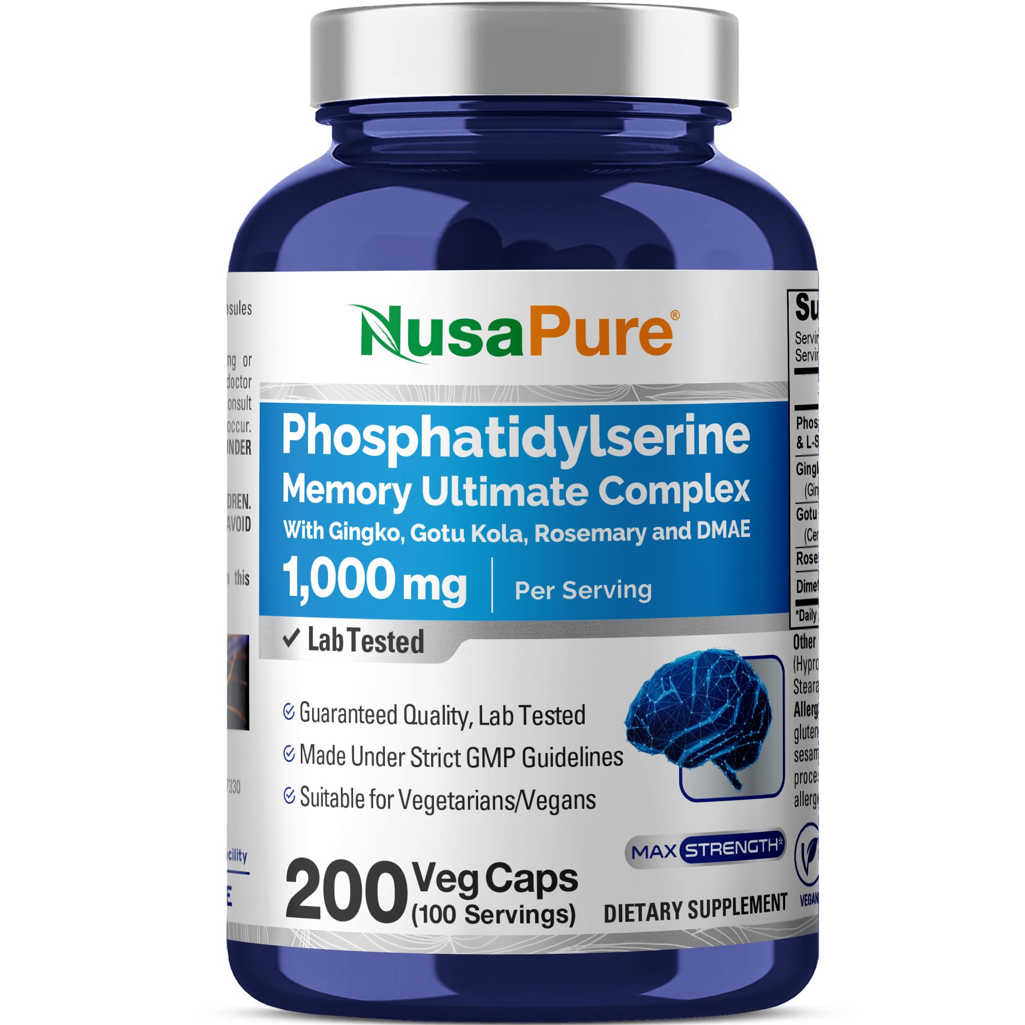 NusaPure Phosphatidylserine Memory Ultimate Complex 1000mg 200 Vegetarian Caps (Vegan, Non-GMO) NusaPure buy supplements canada