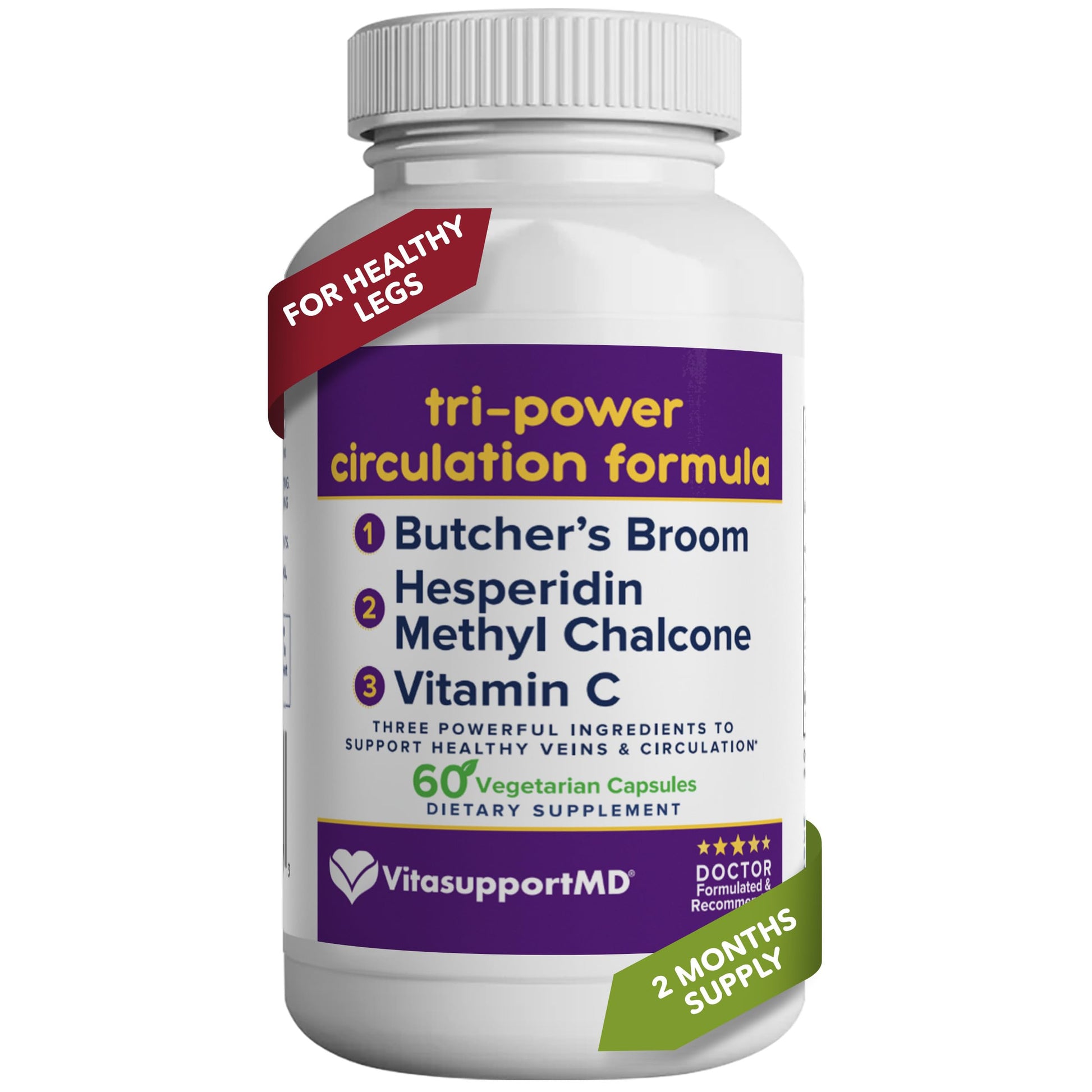 VITASUPPORTMD Tri-Power Circulation Formula - Circulation Supplement with Butcher's Broom, Hesperidin Methyl Chalcone, and Vitamin C, 60 Capsules, for Blood and Leg Circulation, Vein Health Support VITASUPPORTMD buy supplements canada