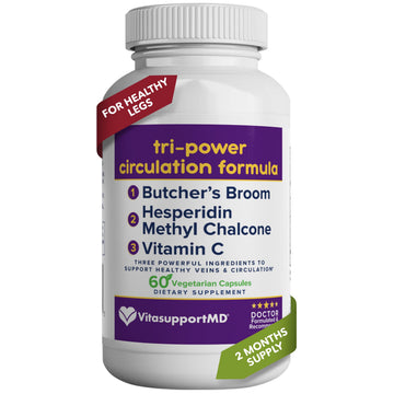 VITASUPPORTMD Tri-Power Circulation Formula - Circulation Supplement with Butcher's Broom, Hesperidin Methyl Chalcone, and Vitamin C, 60 Capsules, for Blood and Leg Circulation, Vein Health Support VITASUPPORTMD buy supplements canada