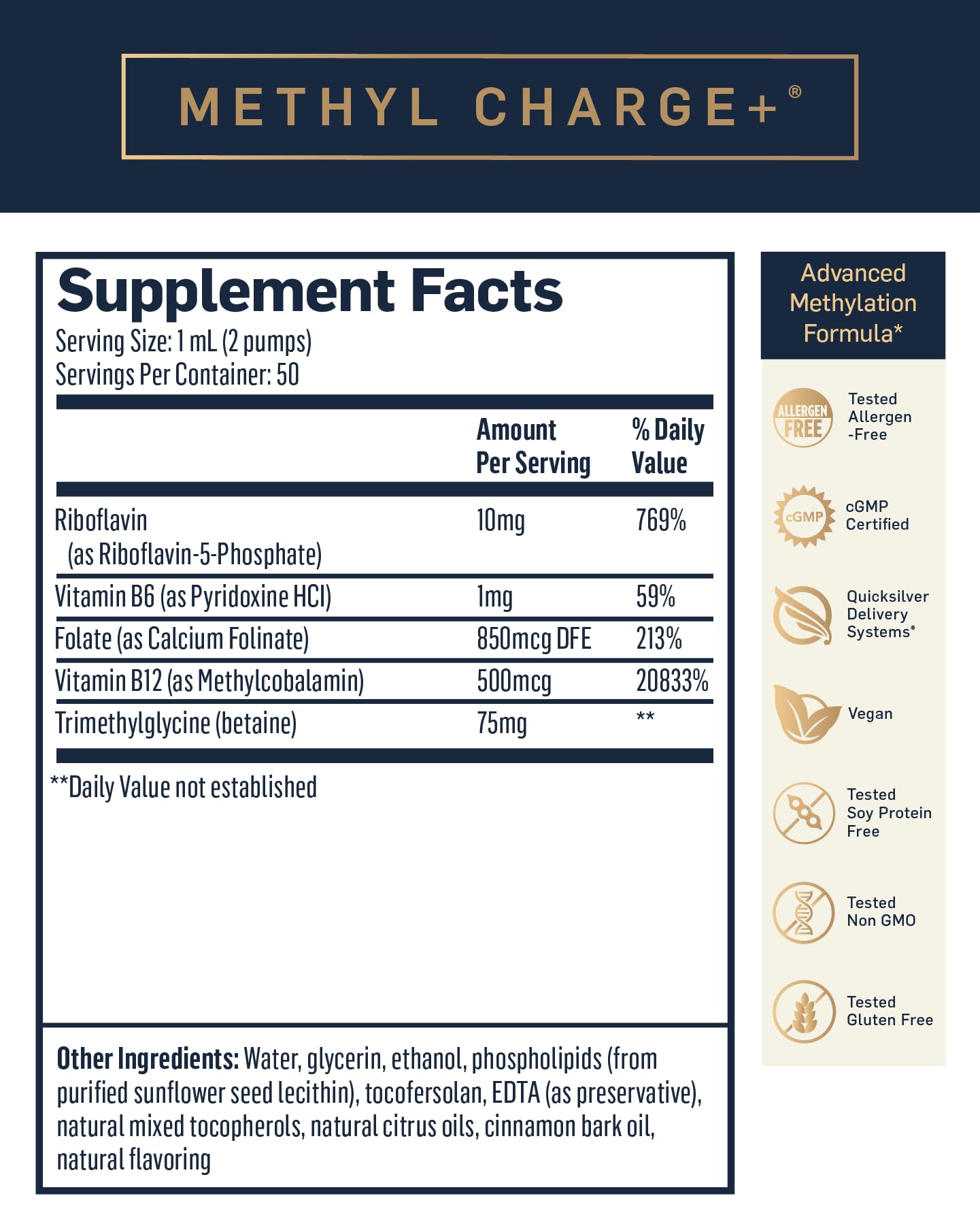 Quicksilver Scientific Methyl Charge - Methylation, Liver, Detox + Energy Supplement - Folate, Vitamin B12, Riboflavin, Vitamin B6 + TMG Supplement with Superior Absorption - Vegan B Vitamins (50ml) Quicksilver Scientific buy supplements canada