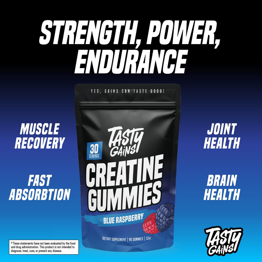 TASTY GAINS Creatine Gummies - 90g of Creatine Monohydrate - Workout Supplements - Build Muscle & Boost Strength for Men & Women - Made in USA TASTY GAINS buy supplements canada