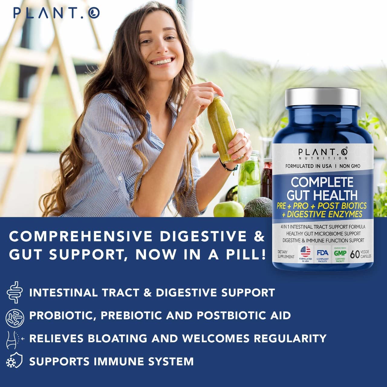 4-in-1 Prebiotic Probiotic & Postbiotic for Women & Men, Complete Gut & Digestive Support PLANT.O NUTRITION buy supplements canada