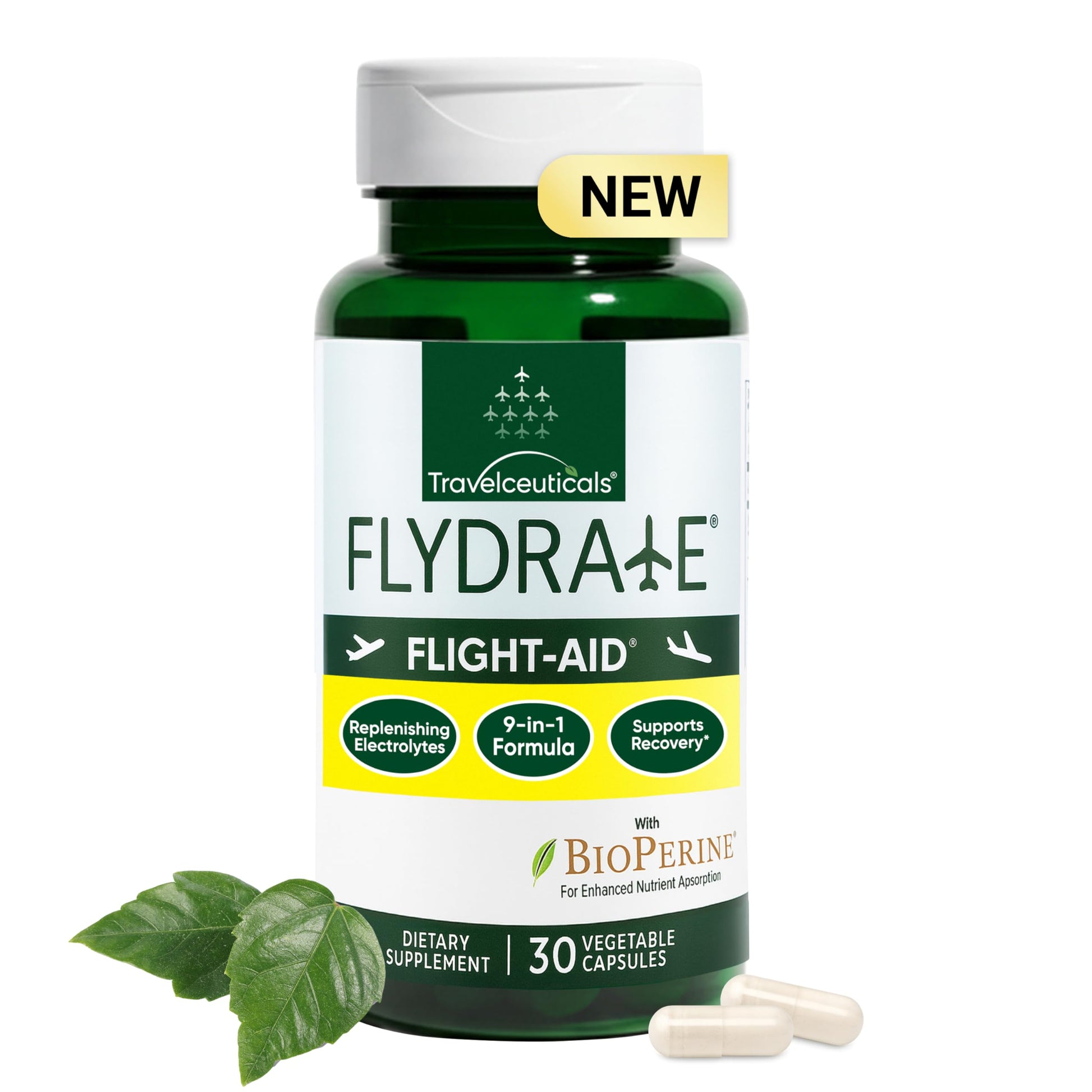 Flight-Aid | Replenishing Electrolyte Hydration Capsules Made for Travel, Jet Lag, Fatigue & Recovery | 9-in-1 Formula with Essential Electrolytes, Vitamins, Minerals & Bioperine® | 30 Capsules Flydrate buy supplements canada