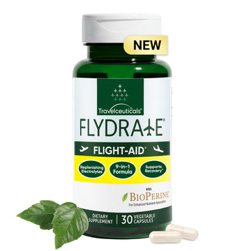 Flight-Aid | Replenishing Electrolyte Hydration Capsules Made for Travel, Jet Lag, Fatigue & Recovery | 9-in-1 Formula with Essential Electrolytes, Vitamins, Minerals & Bioperine® | 30 Capsules Flydrate buy supplements canada