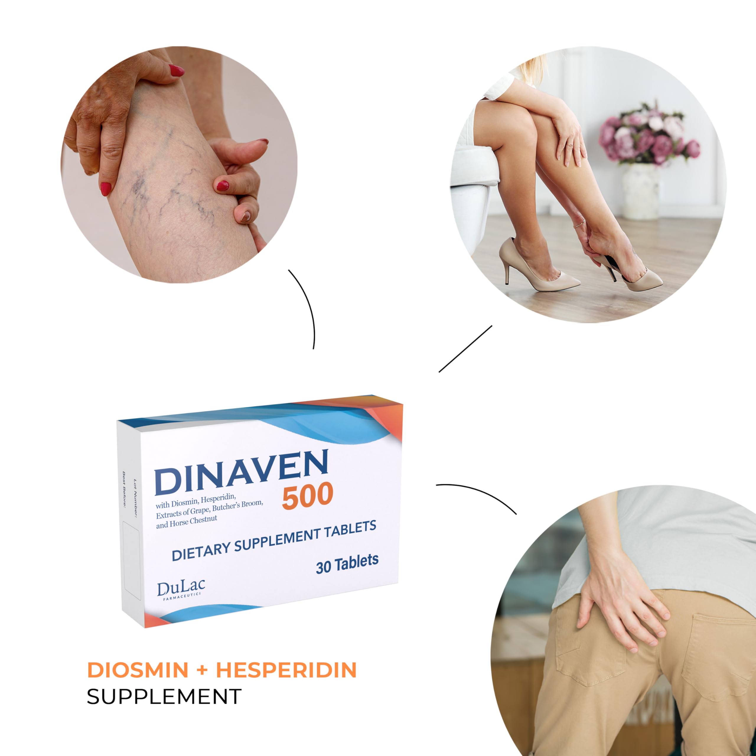Dulac Dinaven 500, Micronized Diosmin Hesperidin Dietary Supplement 1000mg per serving, Horse Chestnut Extract, Butcher’s Broom & Red Grape Extract, Leg Circulation Support, 30 Tablets, Made in Italy DULÀC FARMACEUTICI 1982 buy supplements canada