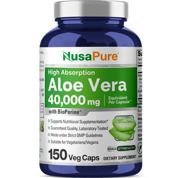 NusaPure Aloe Vera 40,000mg Per Veggie Caps - 150 Count - Aloe Vera Gel Supplement - Extract 200:1, Vegetarian, Non-GMO, Bioperine NusaPure buy supplements canada