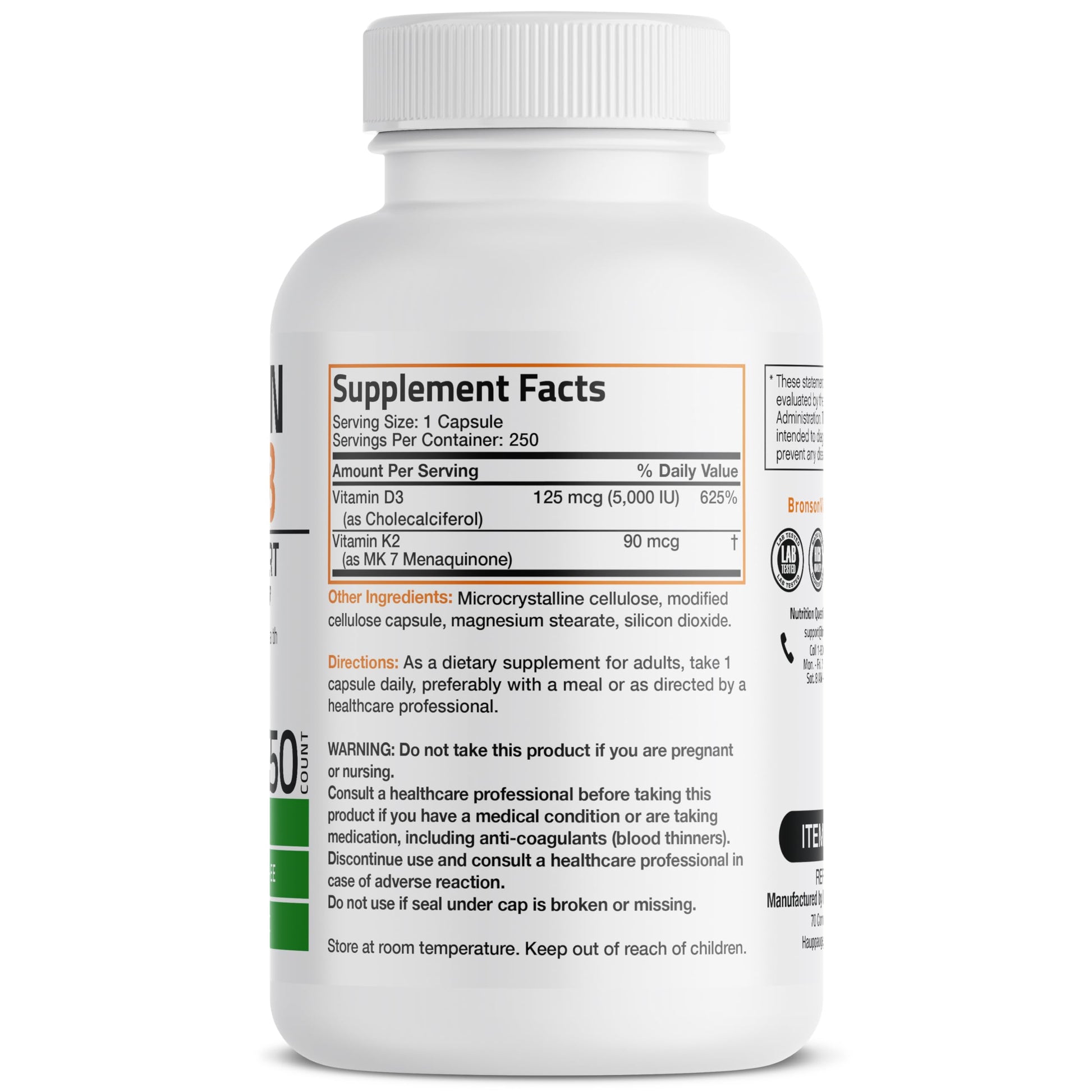 Bronson Vitamin K2 (MK7) with D3 Supplement Bone and Heart Health Non-GMO Bronson buy supplements canada