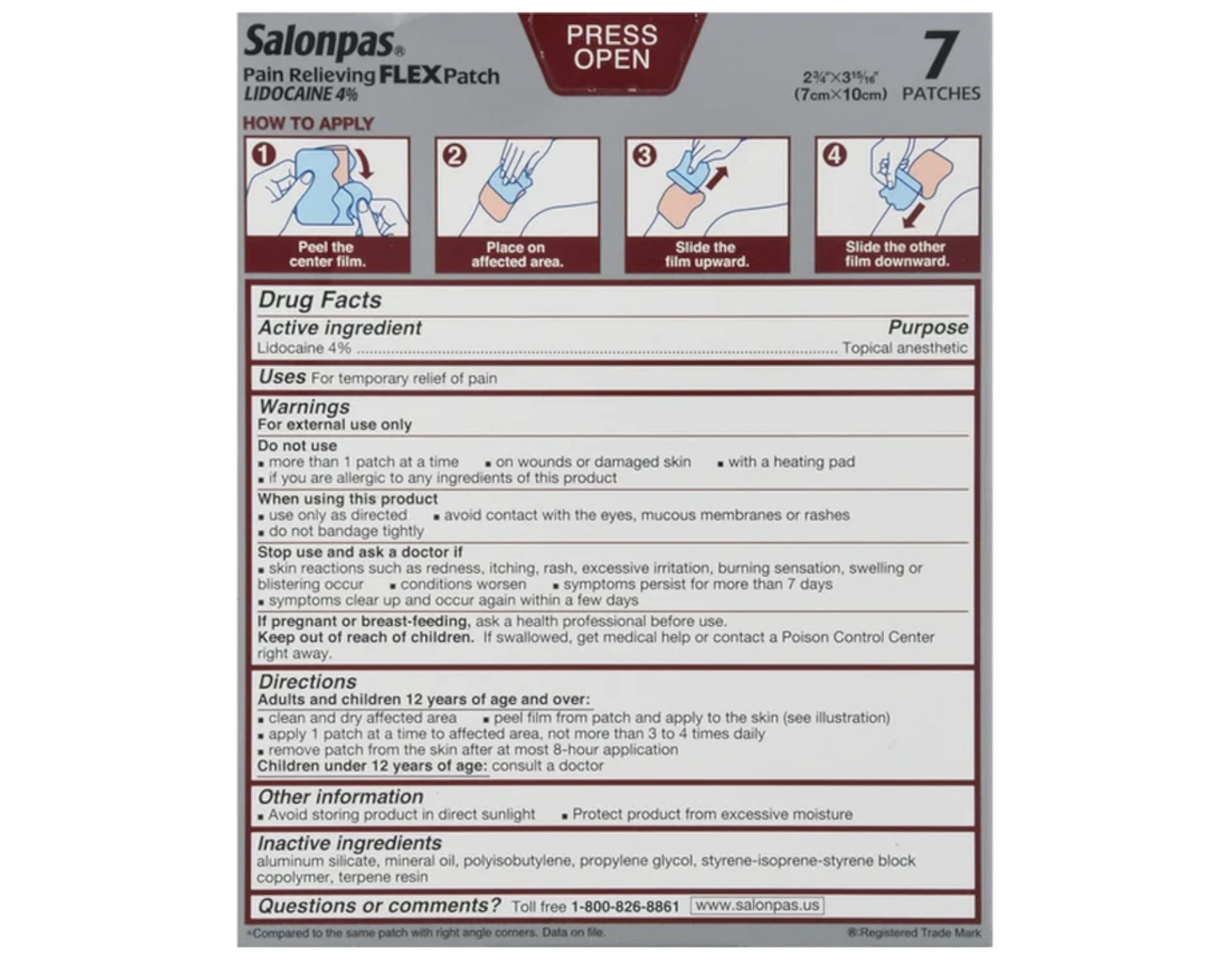 Salonpas Temporary Pain Relieving Flex Patch with Lidocaine 4%, Maximum OTC Strength, Stretchable Thin Fabric, Strong Adhesion, Contours to Body, Apply for Up to 8 Hours 7 ct (Pack of 2) Salonpas buy supplements canada