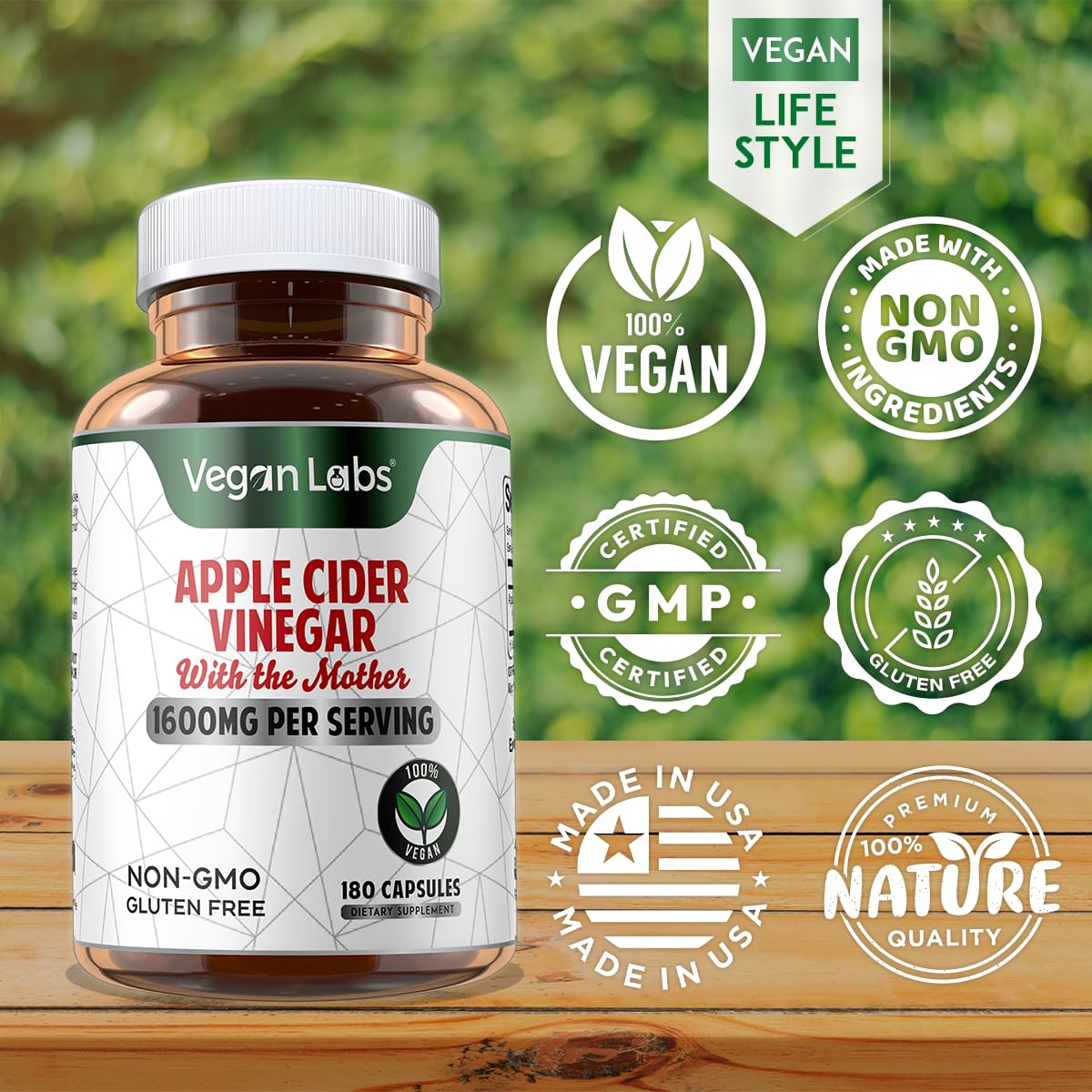 Vegan Labs Apple Cider Vinegar Capsules with The Mother- 180 Vegan Capsules Vegan Labs buy supplements canada