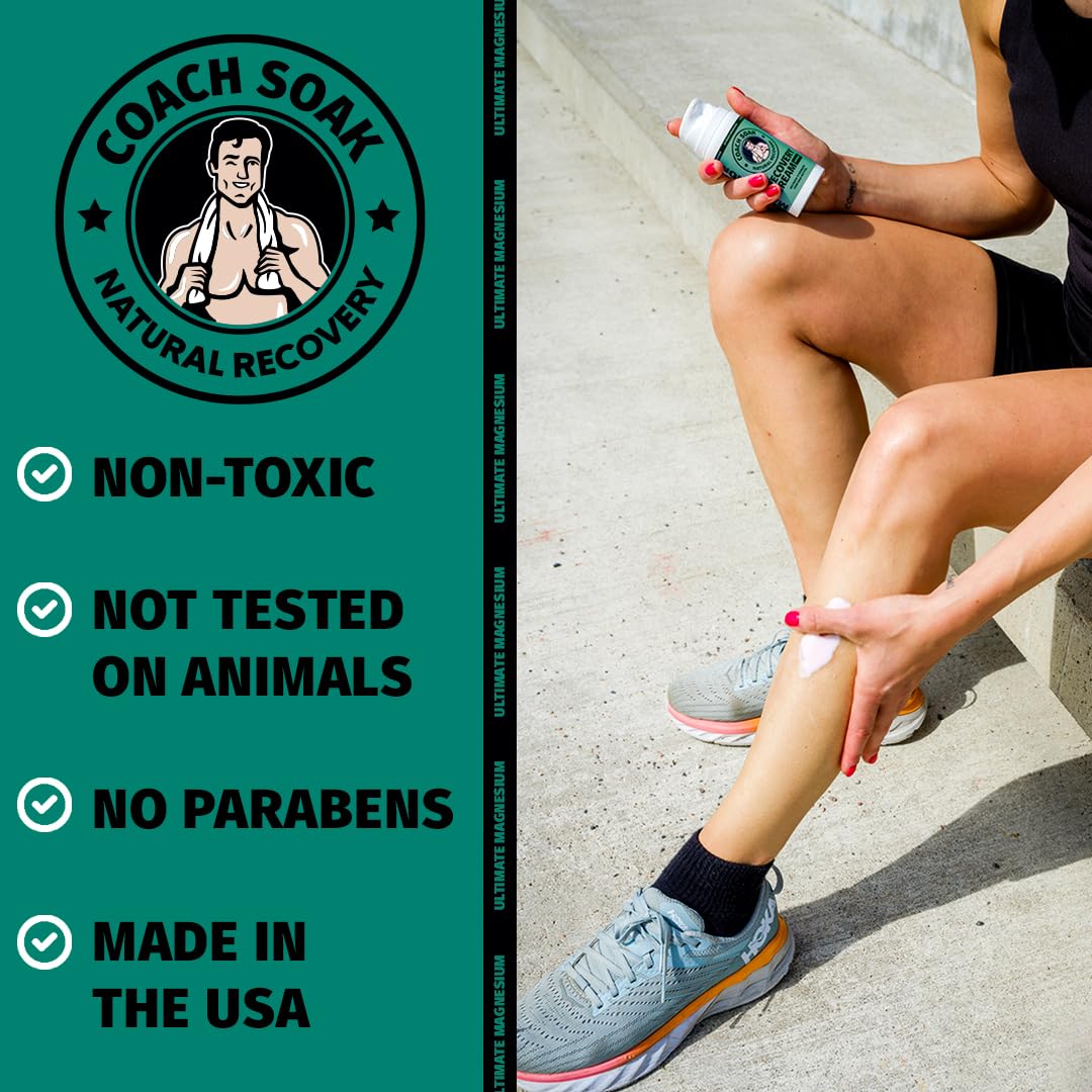 Coach Soak Magnesium Cream with MSM in Pump Bottle - Natural Recovery Cream with Magnesium Chloride & Menthol - Fast-Absorbing for Muscles & Joints, Cooling Menthol, 3.4oz Coach Soak buy supplements canada