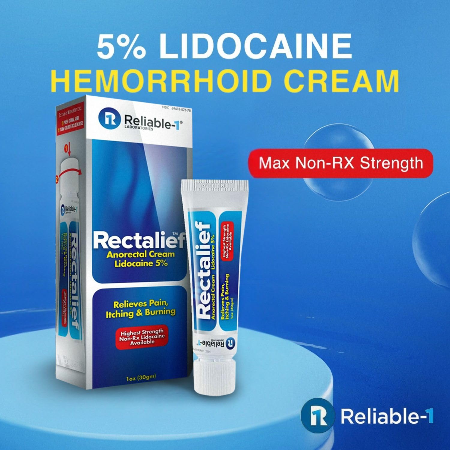 Rectalief 5% Lidocaine Hemorrhoid Cream (Max Non-RX Strength) Reliable-1 Laboratories Soothing Anorectal, Numbing Hemorrhoidal Ointment - Pain, Itching, & Burning, Strongest OTC Anal Treatment, 2-Pack Reliable-1 Laboratories buy supplements canada