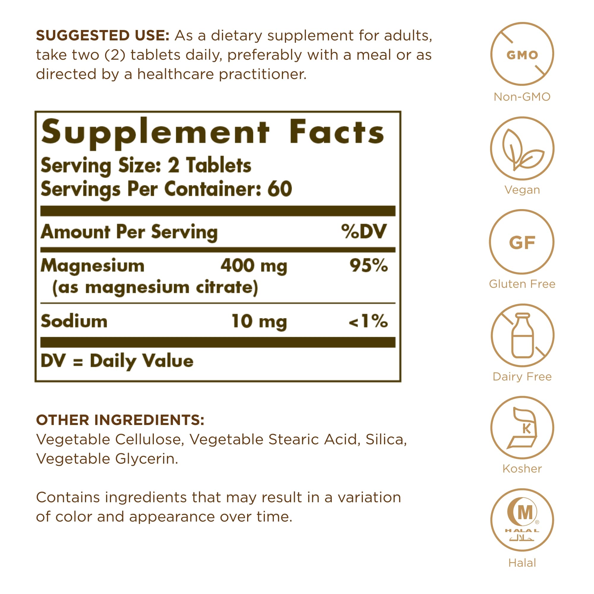 Solgar Magnesium Citrate - 120 Tablets, Pack of 2 - Promotes Healthy Bones, Supports Nerve & Muscle Function - Highly Absorbable - Non-GMO, Vegan, Gluten Free, Kosher - 120 Total Servings Solgar buy supplements canada