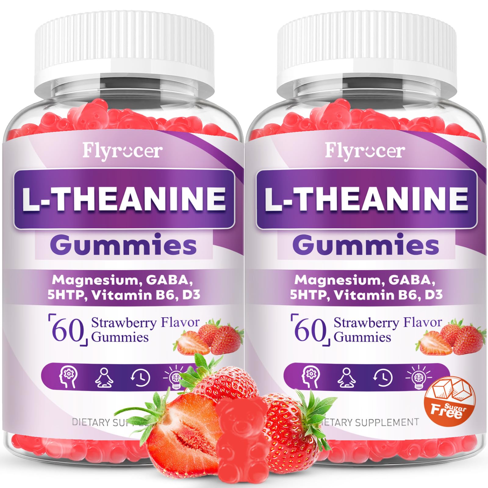 Flyrocer 2 Pack L-Theanine Gummies, L Theanine Supplement for Adults & Kids, L'Theanine with Ashwagandha, Magnesium, 5HTP & GABA - Support Calm, Relax, zzZ, Focus, Vegan Strawberry Flavor, 120 Count Flyrocer buy supplements canada