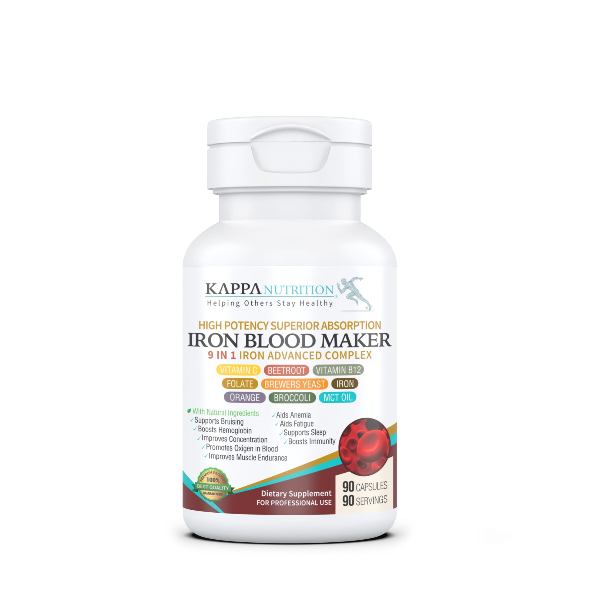 KAPPA NUTRITION Iron 26mg, Vitamin C & Orange 150mg, Folate 667mcg DFE, Vitamin B12, Beetroot, Brewers Yeast, Broccoli & MCT Oil 9 in 1 Advanced Complex (90 Capsules) KAPPA NUTRITION buy supplements canada