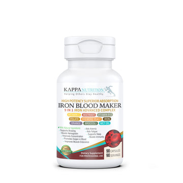 KAPPA NUTRITION Iron 26mg, Vitamin C & Orange 150mg, Folate 667mcg DFE, Vitamin B12, Beetroot, Brewers Yeast, Broccoli & MCT Oil 9 in 1 Advanced Complex (90 Capsules) KAPPA NUTRITION buy supplements canada