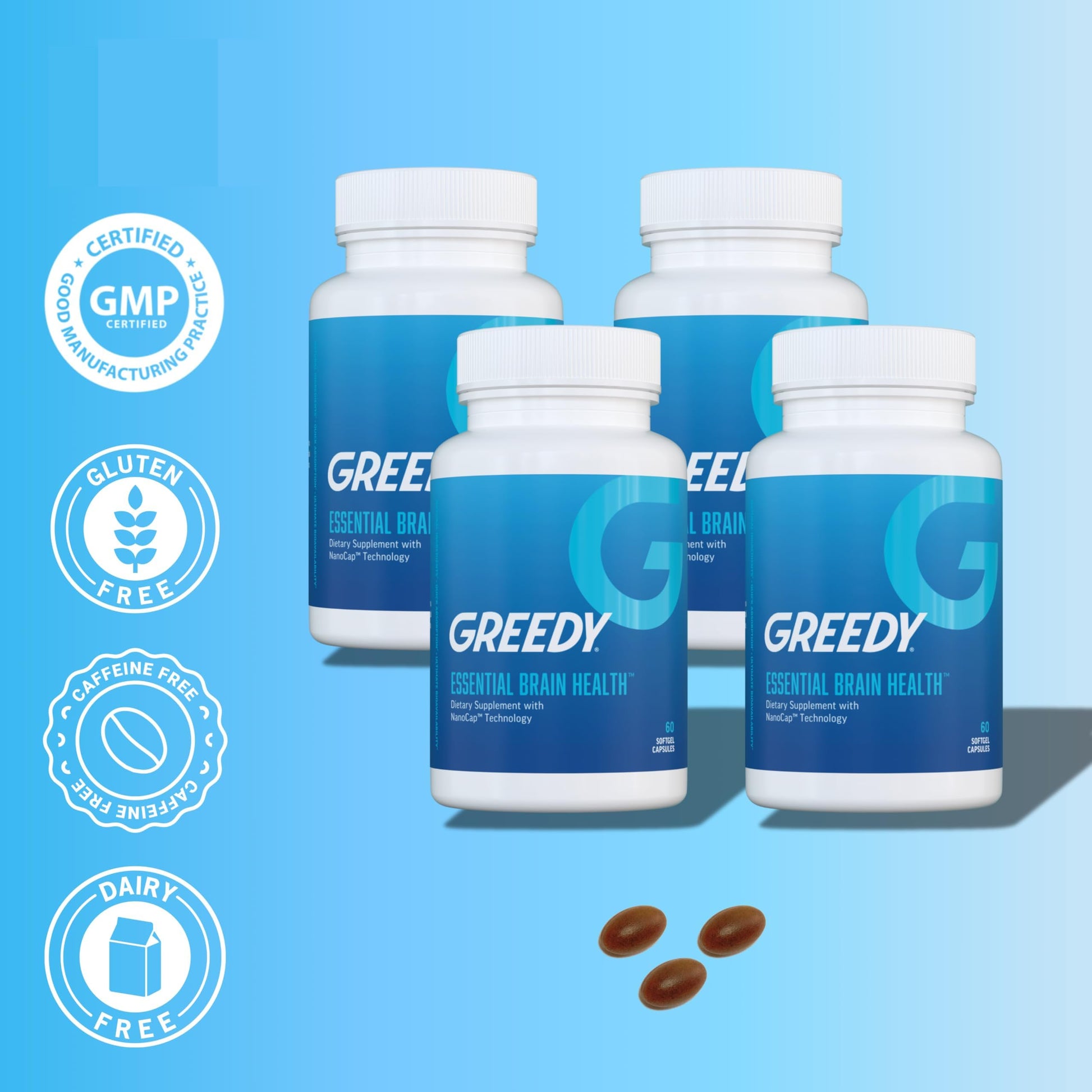 Essential Brain Health Supplements Nootropic for Memory and Focus – for Adults with NanoCap® Technology, Phosphatidylserine, Bacopa, Ginkgo Biloba, Omega 3, B6, B12, 60 Softgels by Greedy® Nutrition Platinum Health buy supplements canada