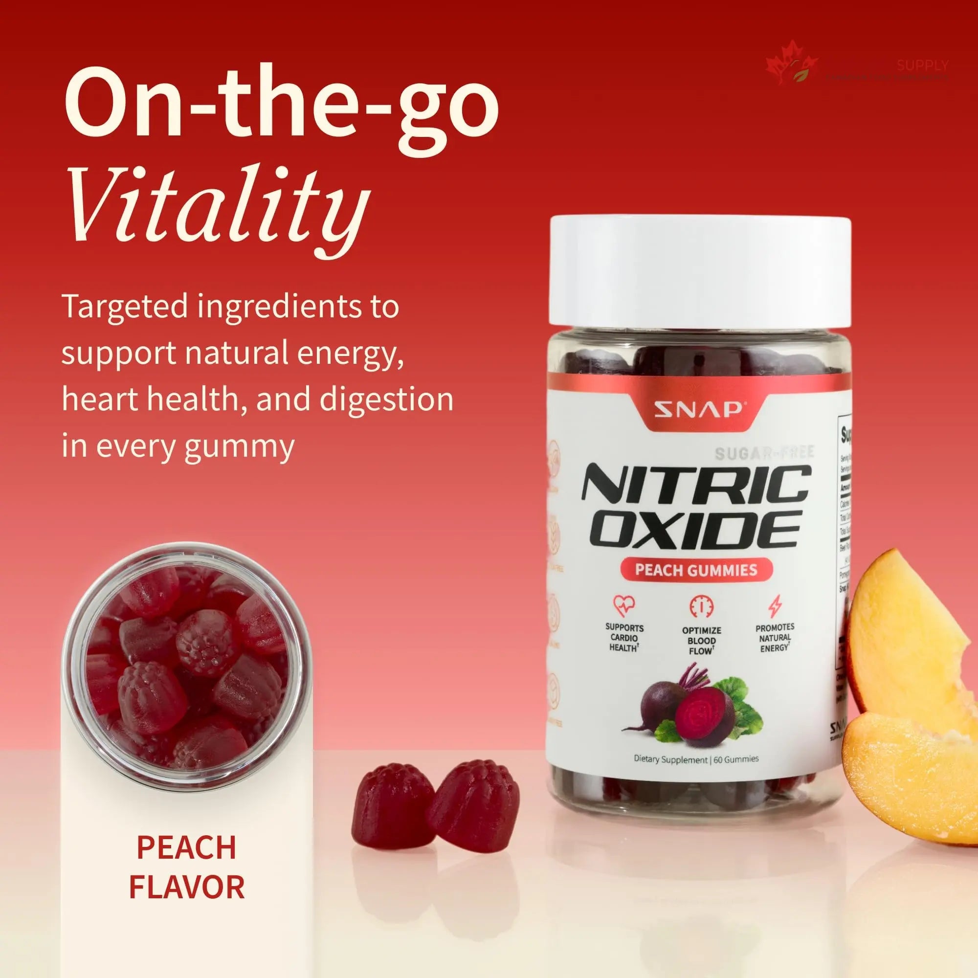 Snap Supplements Nitric Oxide Beet Root Gummies Supplement with Organic Beets - Energy & Circulation Support, 60 Sugar-Free Gummies (30 Servings, 1 Month Supply), Peach Snap Supplements buy supplements canada