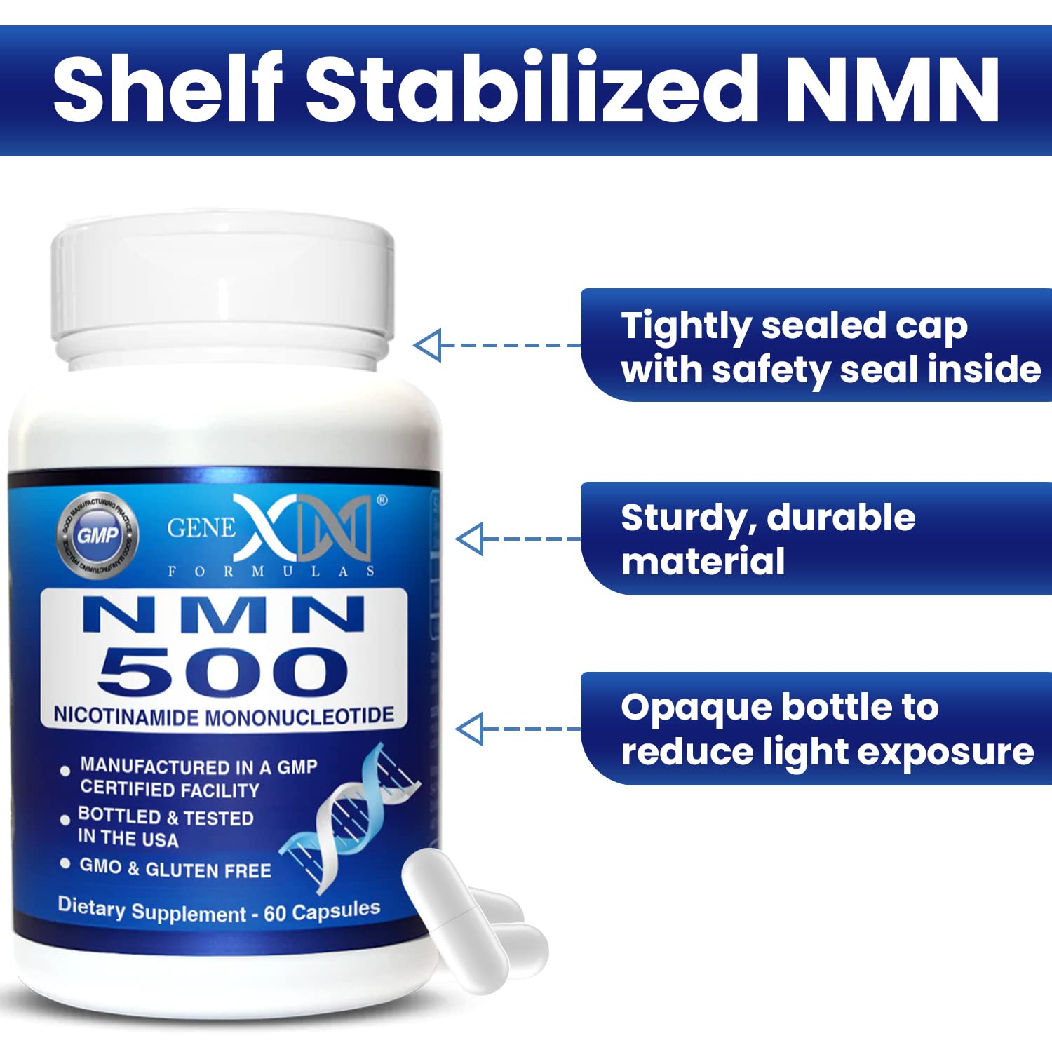 Genex Formulas NMN 500mg - 99% Pure Shelf Stabilized Supplement Capsules for Increased NAD Levels & Healthy Aging, GMP Certified, 500mg per Serving, 60 Capsules Genex Formulas buy supplements canada