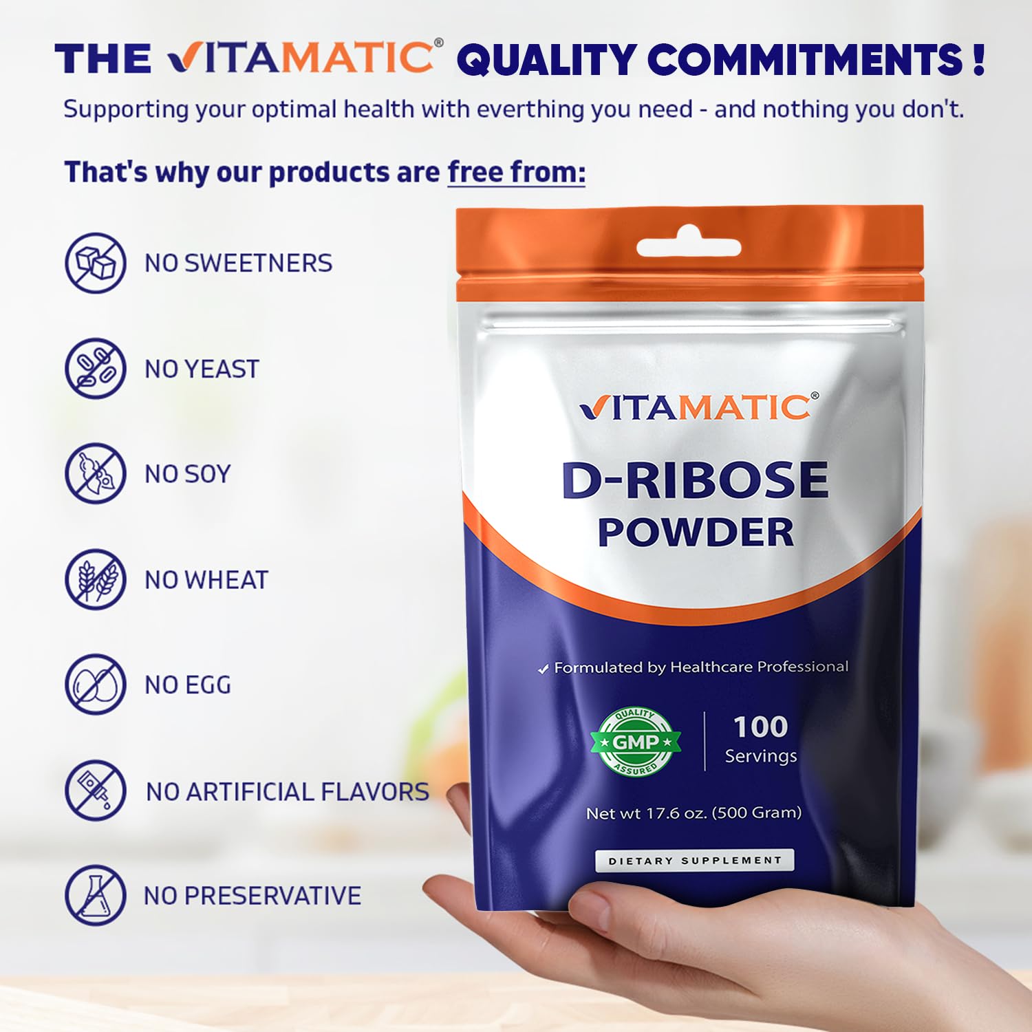 Vitamatic D-Ribose Powder 500g - 17.6 OZ (500 Gram) | Pure & Unflavored | Non-GMO | Easy-Mix Dietary Supplement Vitamatic buy supplements canada