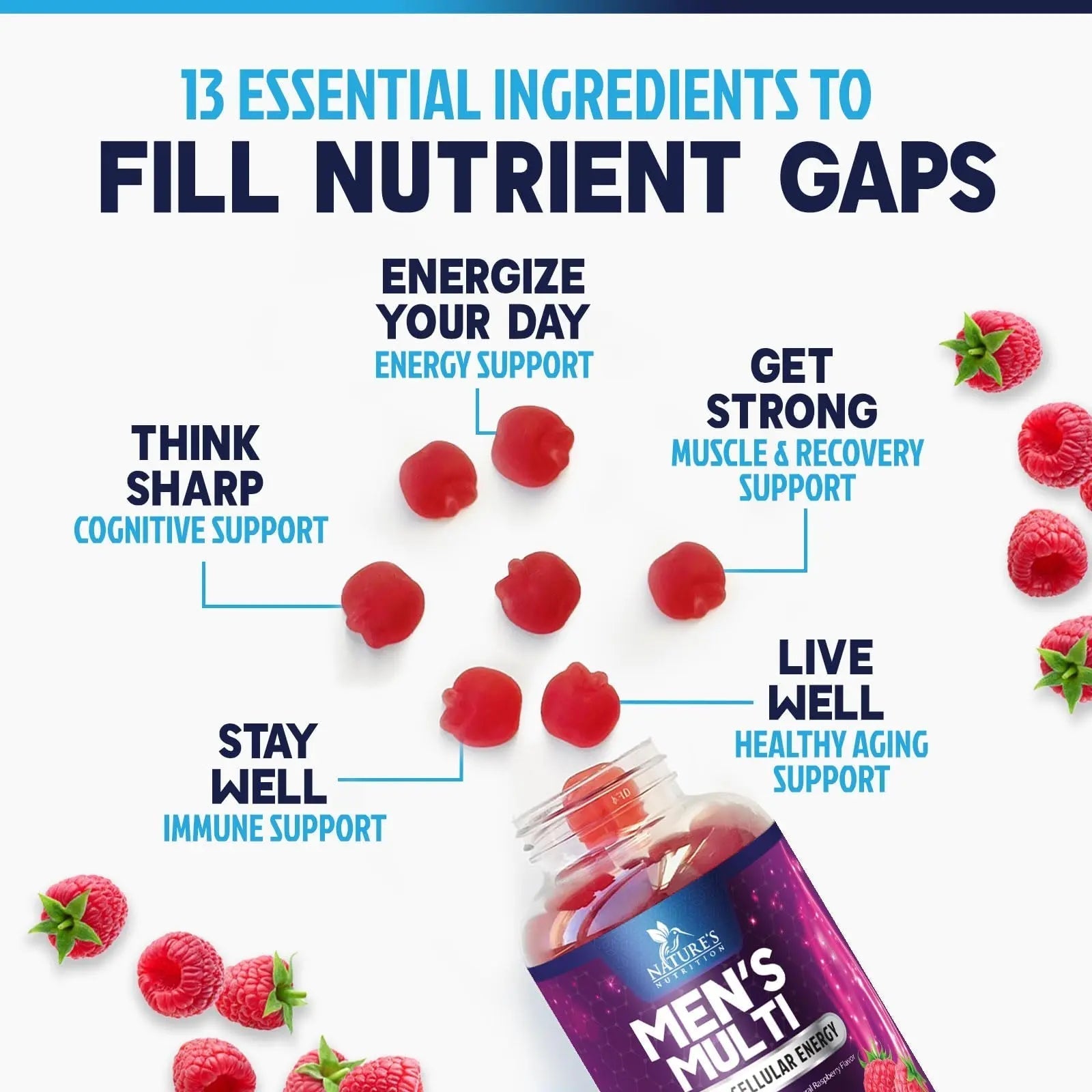 Multivitamin for Men - Complete Daily Mens Multivitamin Gummies with Vitamin D, B Vitamins, Zinc & More - Energy, Memory, Focus & Immune Health Support Nature's Nutrition buy supplements canada