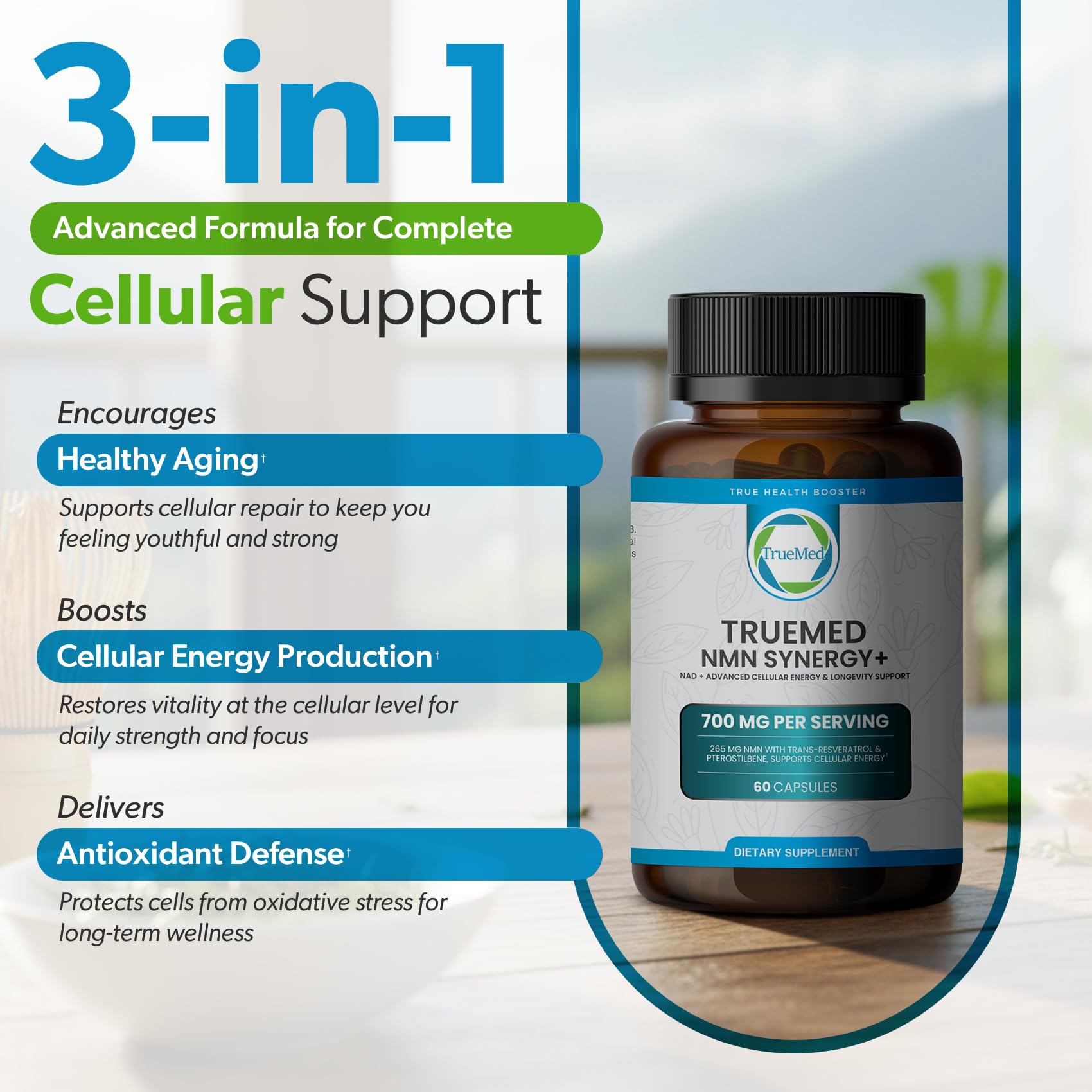 TRUEMED NMN Synergy+ 700mg – Premium NMN Supplement with Resveratrol & Pterostilbene | Advanced NAD+ Supplement for Cellular Energy, & Wellness Support | Non-GMO, Vegan, 60 Capsules TRUEMED buy supplements canada