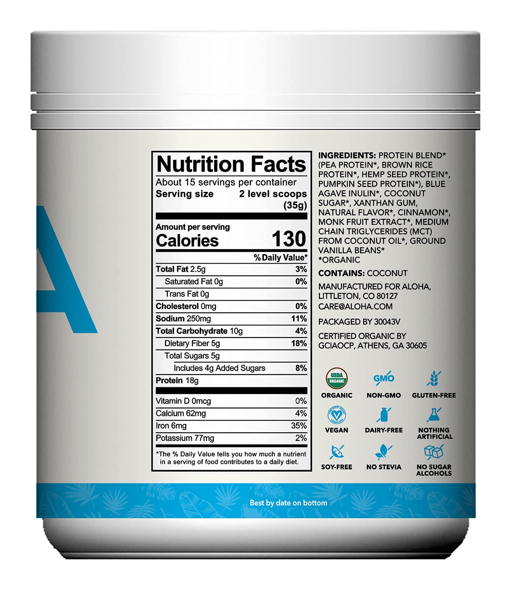 ALOHA Organic Plant Based Protein Powder, Stevia Free, Vanilla, 19.6 oz, 15 Servings PACKAGING MAY VARY ALOHA buy supplements canada