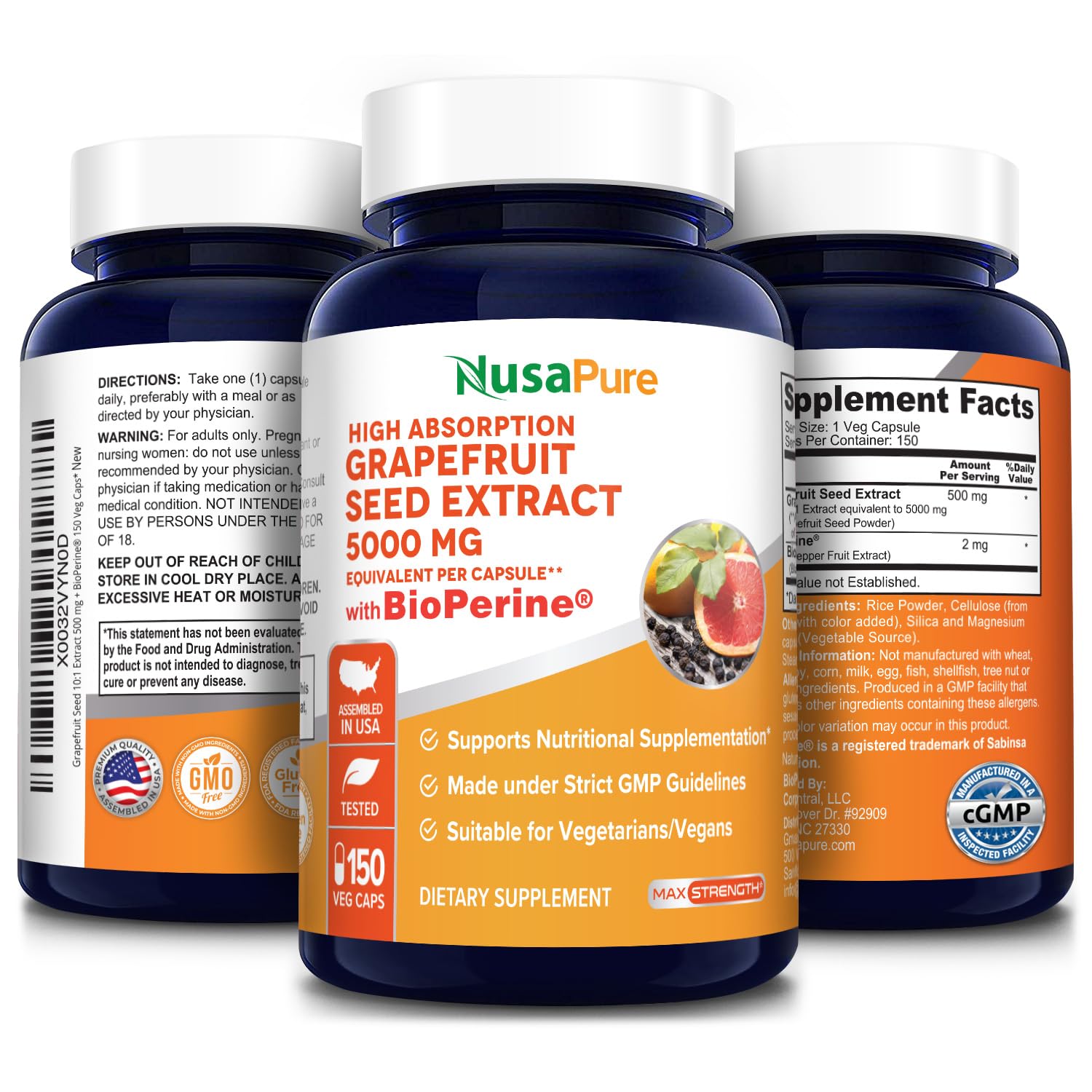 NusaPure Grapefruit Extract 5,000 mg per Capsule (Extract 10:1) Bioperine 150 Veggie caps (Gluten Free & Non-GMO) NusaPure buy supplements canada