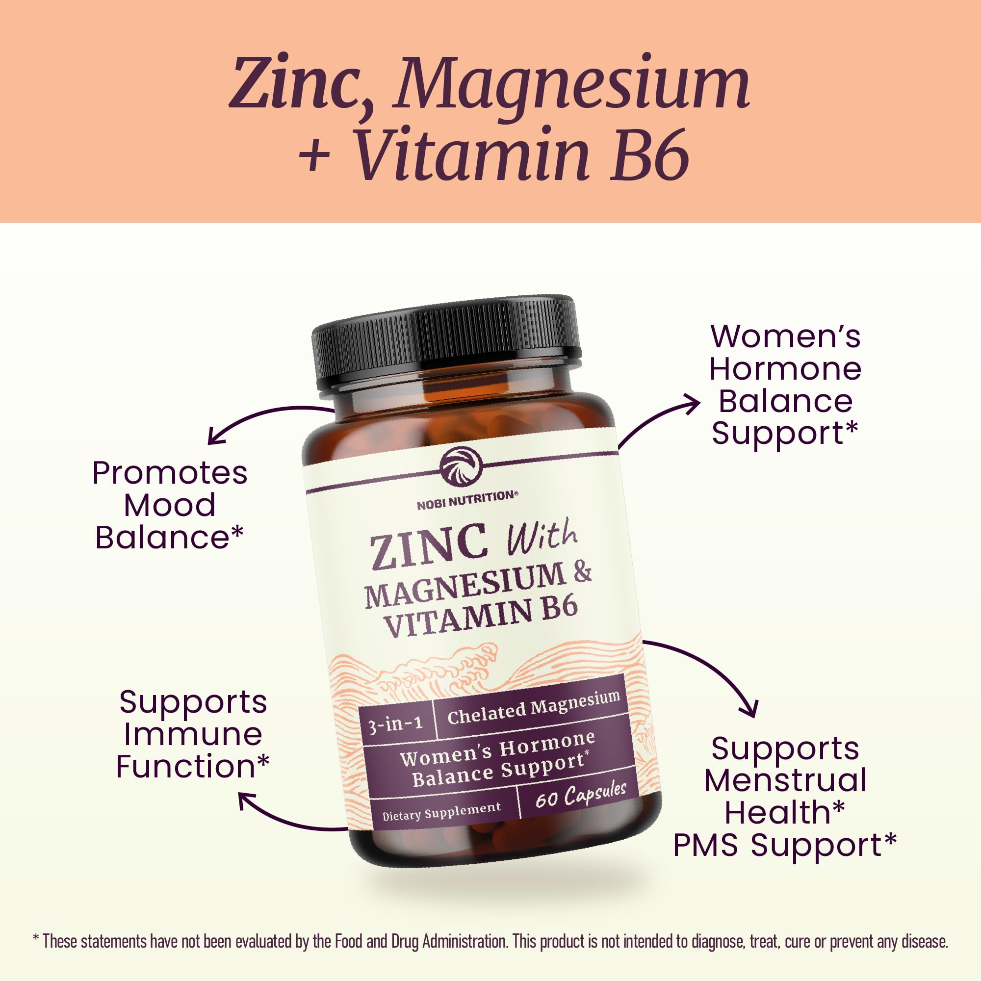 Zinc and Magnesium Supplement with Vitamin B6 | Women’s Hormone Balance, Menstrual Cycle & Immune Support | High Absorption Chelated Magnesium Glycinate with Zinc Picolinate and VIT B6 | 60 Ct Nobi Nutrition buy supplements canada