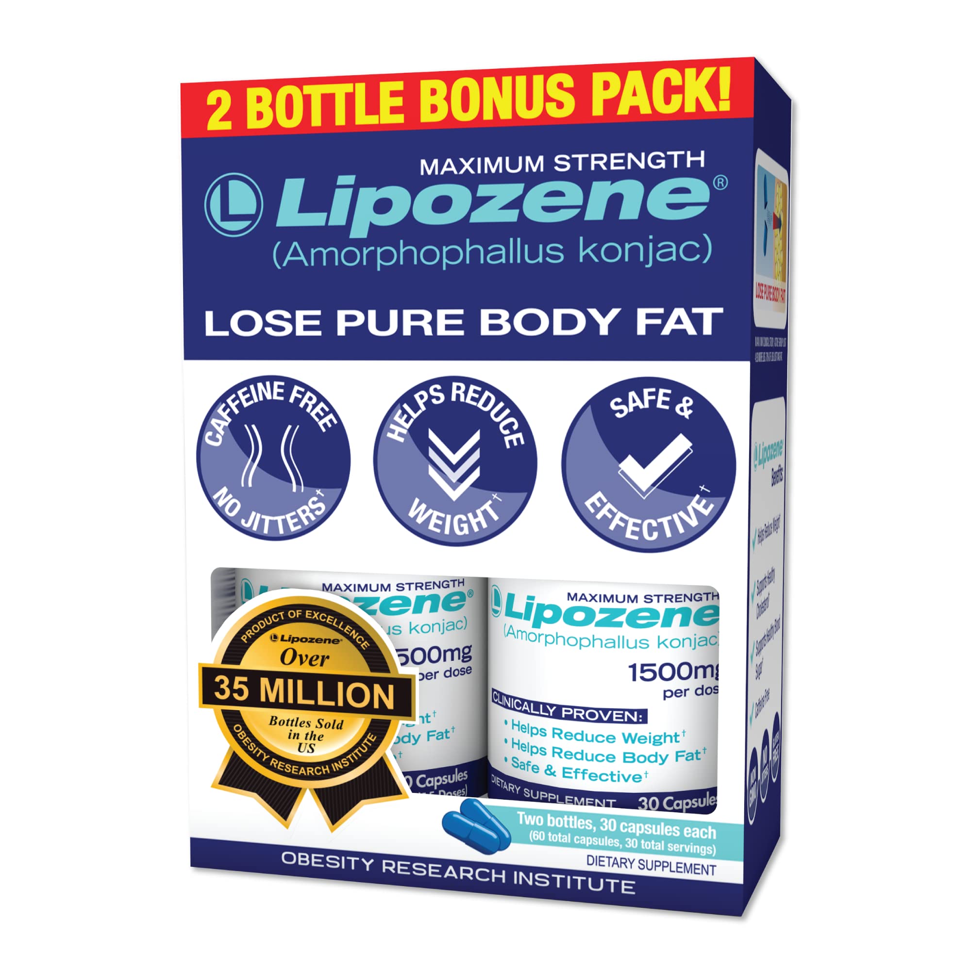 Lipozene Diet Pills - Weight Loss Supplement - Appetite Control - Two Bottles of 30 Capsules Lipozene buy supplements canada