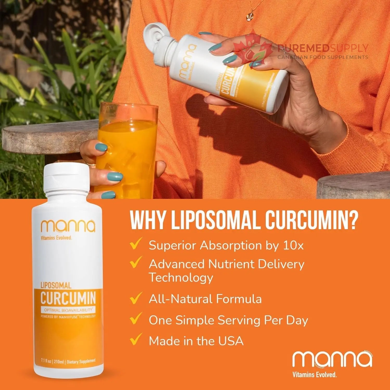 Manna Vitamins Evolved Liposomal Liquid Curcumin for Advanced Absorption Best Turmeric Supplement for Daily Joint & Immune Health Support - Vegan, Non-GMO, 95% Curcuminoids (1 Pack) Manna Vitamins Evolved buy supplements canada