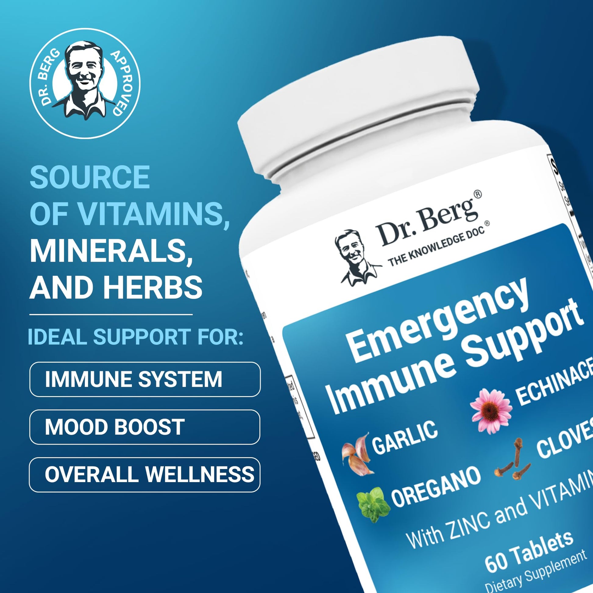 Dr. Berg Emergency Immune Support w/Echinacea - Potent Blend of Herbal Extracts (Warning: Strong Herbal Smells) - Immune Support Supplement Includes 2,000 IUs of Vitamin D & 10mg of Zinc - 60 Tablets Dr. Berg Nutritionals buy supplements canada