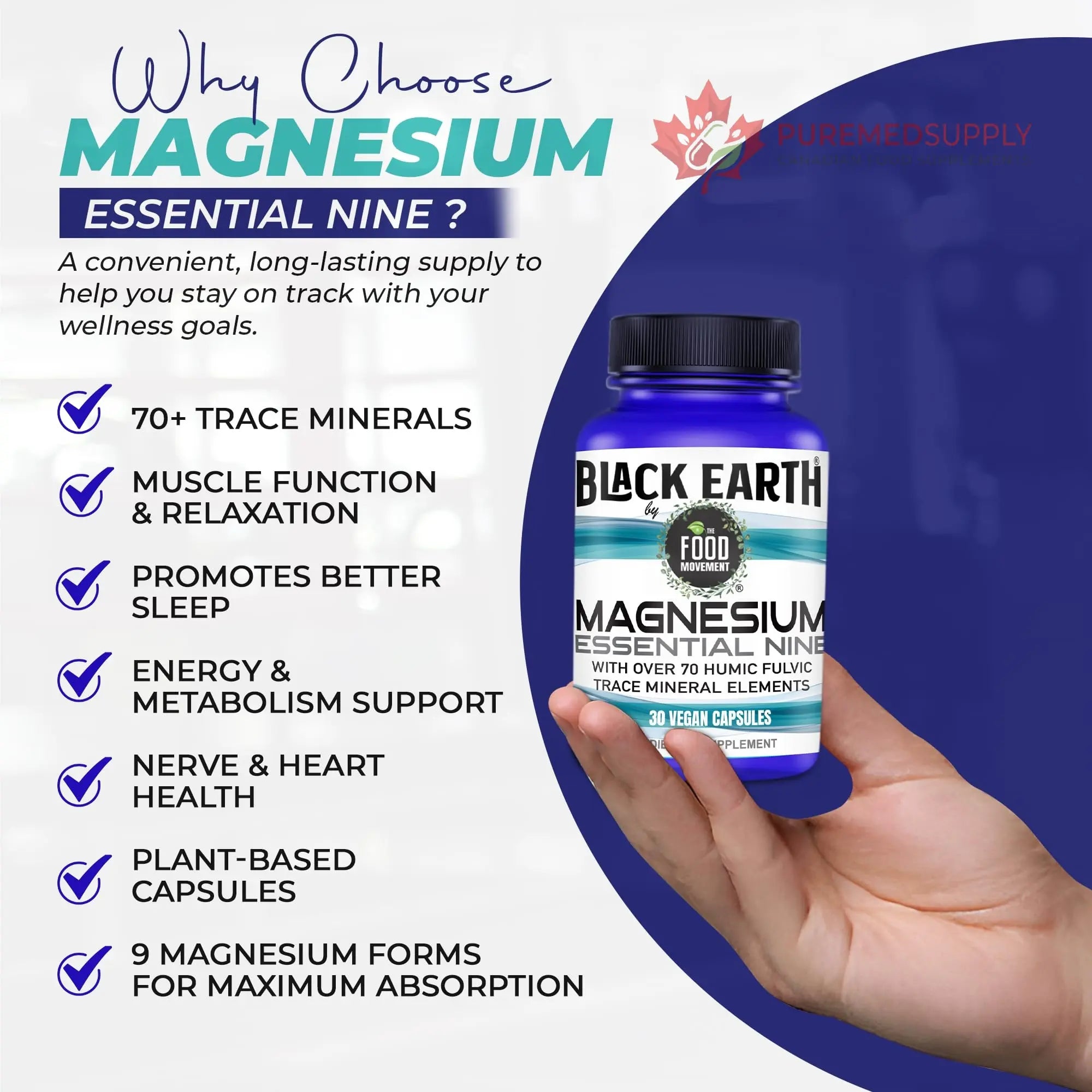 The Food Movement Co. Black Earth Magnesium Essential Nine - Vegan Capsules with Magnesium Glycinate, Citrate, Malate and More - 9 Bioactive Forms for Optimal Health (30 Count) THE FOOD MOVEMENT CO. buy supplements canada