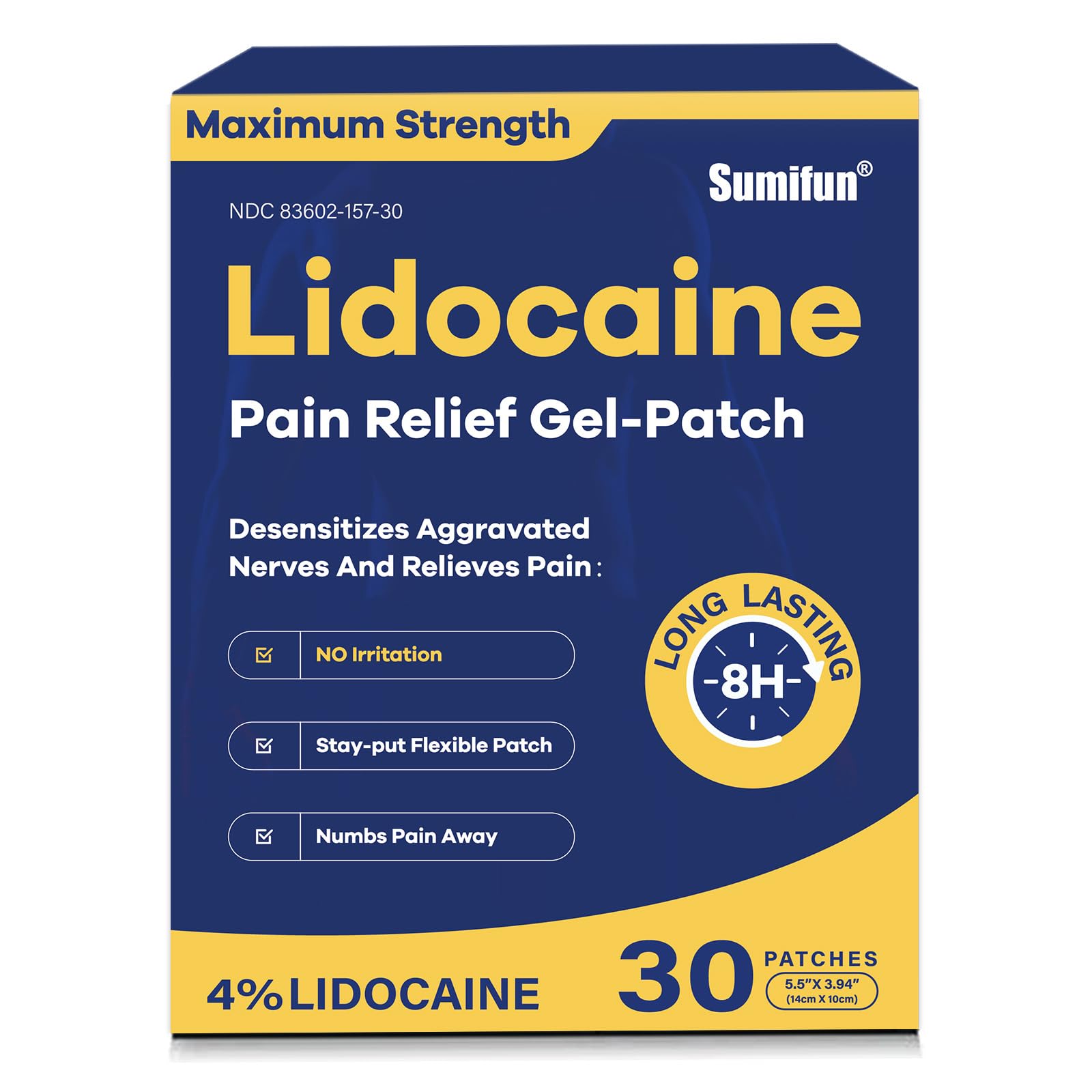 Sumifun 4% Lidocaine Pain Relief Patches 30 Count Maximum Strength Numbing Gel Patch for Back Knee Neck Joint Ache Muscle Soreness Topical Analgesic Sumifun buy supplements canada