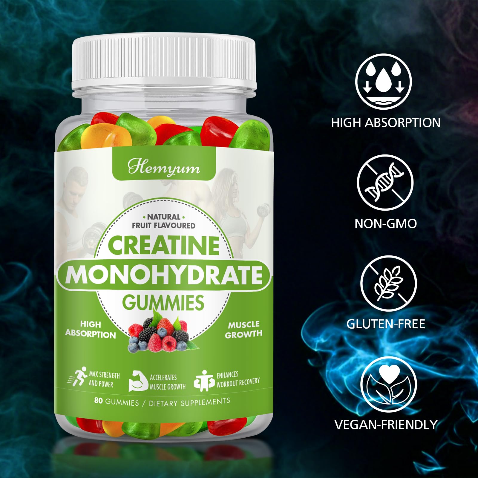 Creatine Monohydrate Gummies - Pre-Workout Creatine for Women Men, Enhanced Muscle Strength, Boost Focus and Endurance, Muscle Builder,Complex L-Taurine + Vitamin B12,Vegan, Gluten-Free 160 Count Hemyum buy supplements canada