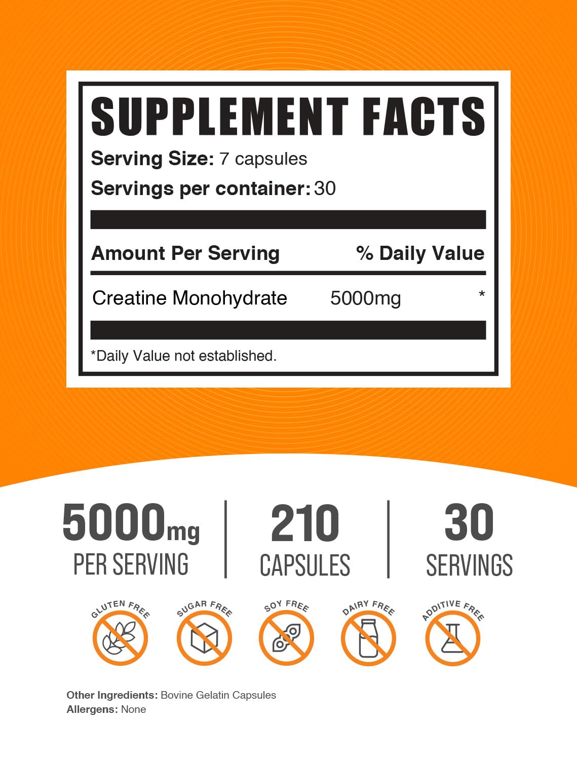BulkSupplements.com Creatine Monohydrate Capsules - Micronized Creatine Monohydrate, Sports Nutrition - 7 Capsules per Serving, 5000mg, Gluten Free, 210 Count (Pack of 1) BulkSupplements buy supplements canada