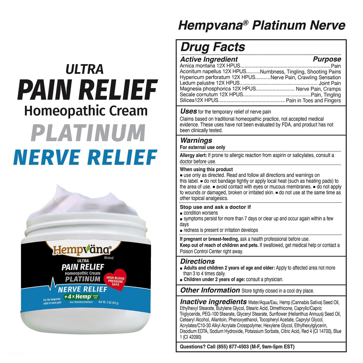 Hempvana Platinum Ultra-Strength Nerve Relief Cream w/100% Pure Hemp Seed Oil, AS-SEEN-ON-TV, Relieves Nerve Pain, Shooting Pain, Tingling, Muscle Cramps, Joint Pain, Tingling, Crawling Sensations Hempvana buy supplements canada