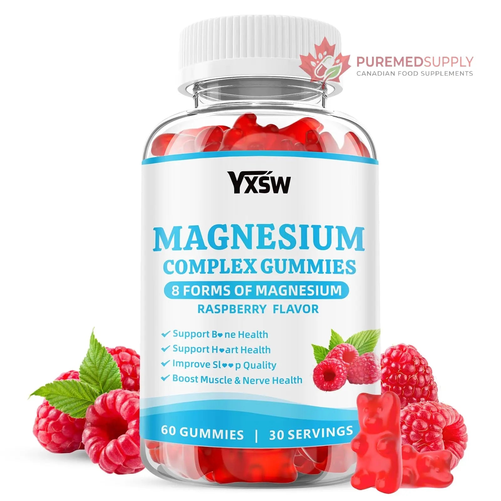 Magnesium Complex Gummies 8 Elemental 1000mg - Magnesium Glycinate, Citrate, Malate, Taurate, Supports Bones, Muscle, Nerve Health, for Women & Men, Vegan Non-GMO, Raspberry Flavor, 60 Count YXSW buy supplements canada