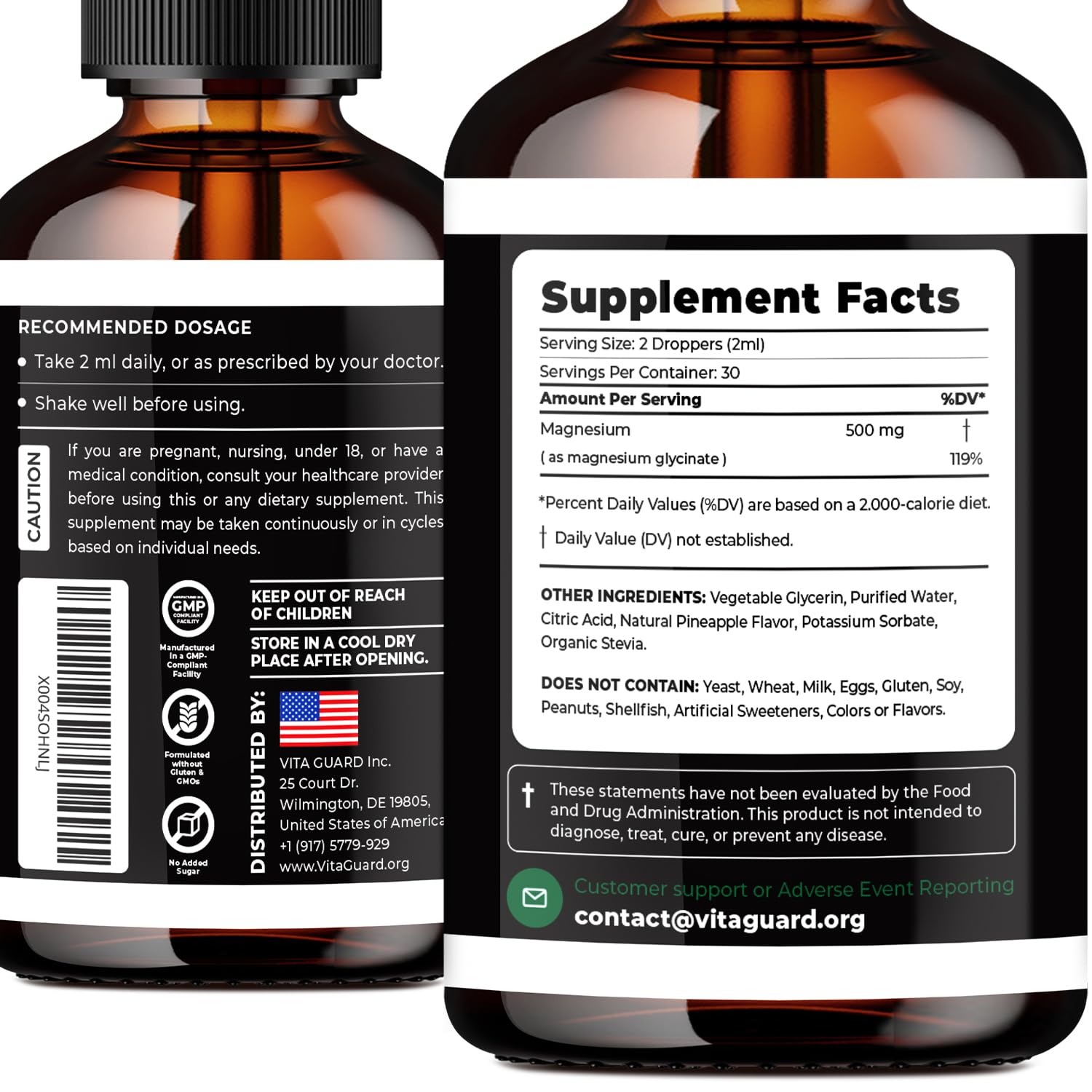 Magnesium Glycinate 500mg Liquid Drops – Sugar-Free Magnesium Supplement, Vegan Formula, 60 mL Flavor Pineapple Vita Guard buy supplements canada