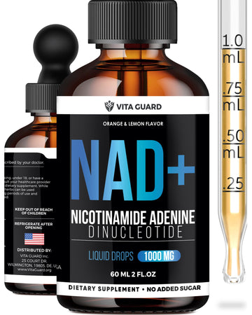 Vita Guard Pure NAD+ Supplements 1000mg Liquid Drops for Women & Man | Nicotinamide Adenine Similar to Nicotinamide Riboside NAD Plus Boosting Supplement - Natural Lemon & Orange Flavor Vita Guard buy supplements canada