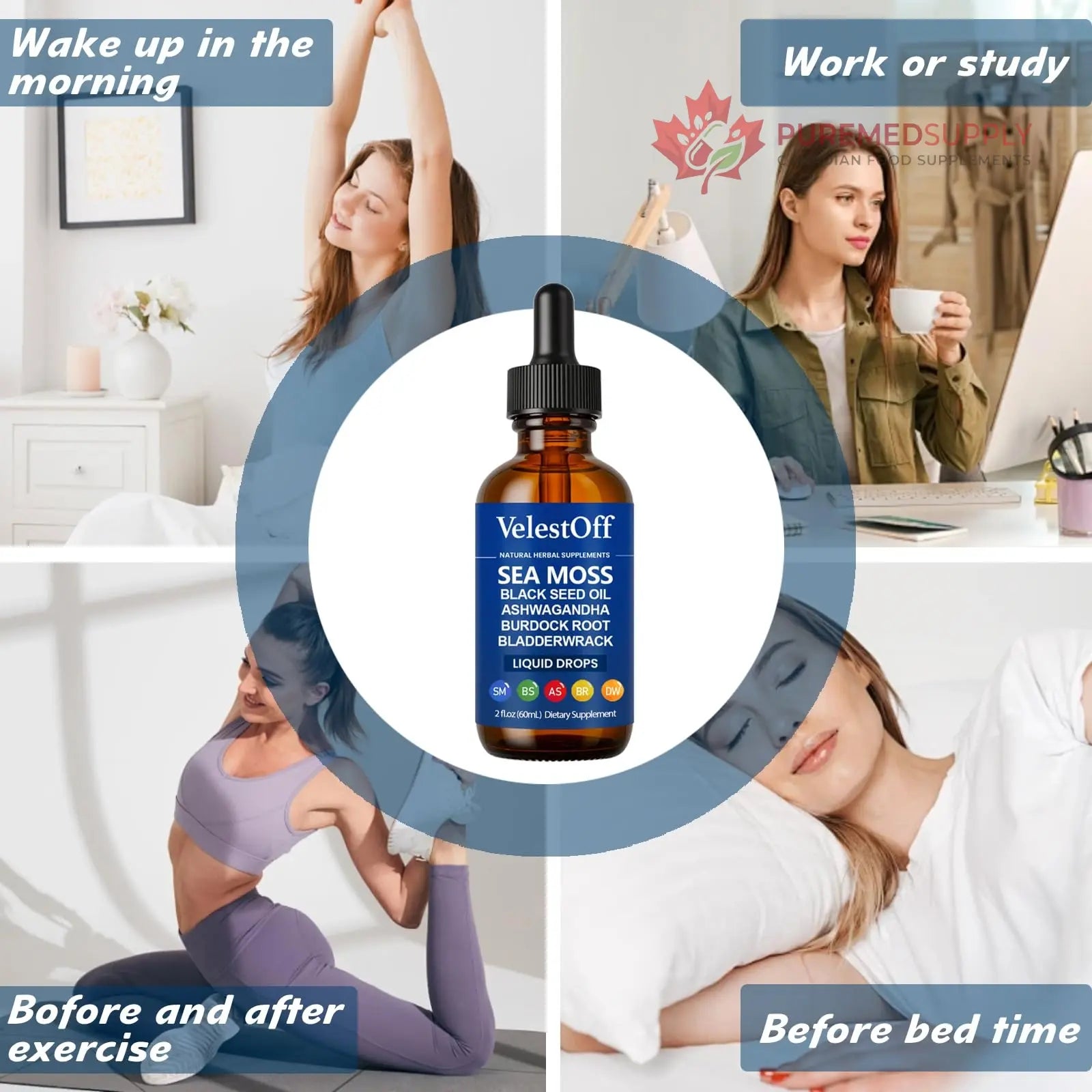 Velestoff Irish Seamoss Thyroid Hormone Regulator, Velestoff Thyroid Support Drops | Sea Moss, Black Seed Oil, Ashwagandha, Burdock Root, Bladderwrack, Hormone Balance & Support - 2 FL.OZ (1 Pcs) Velestoff buy supplements canada