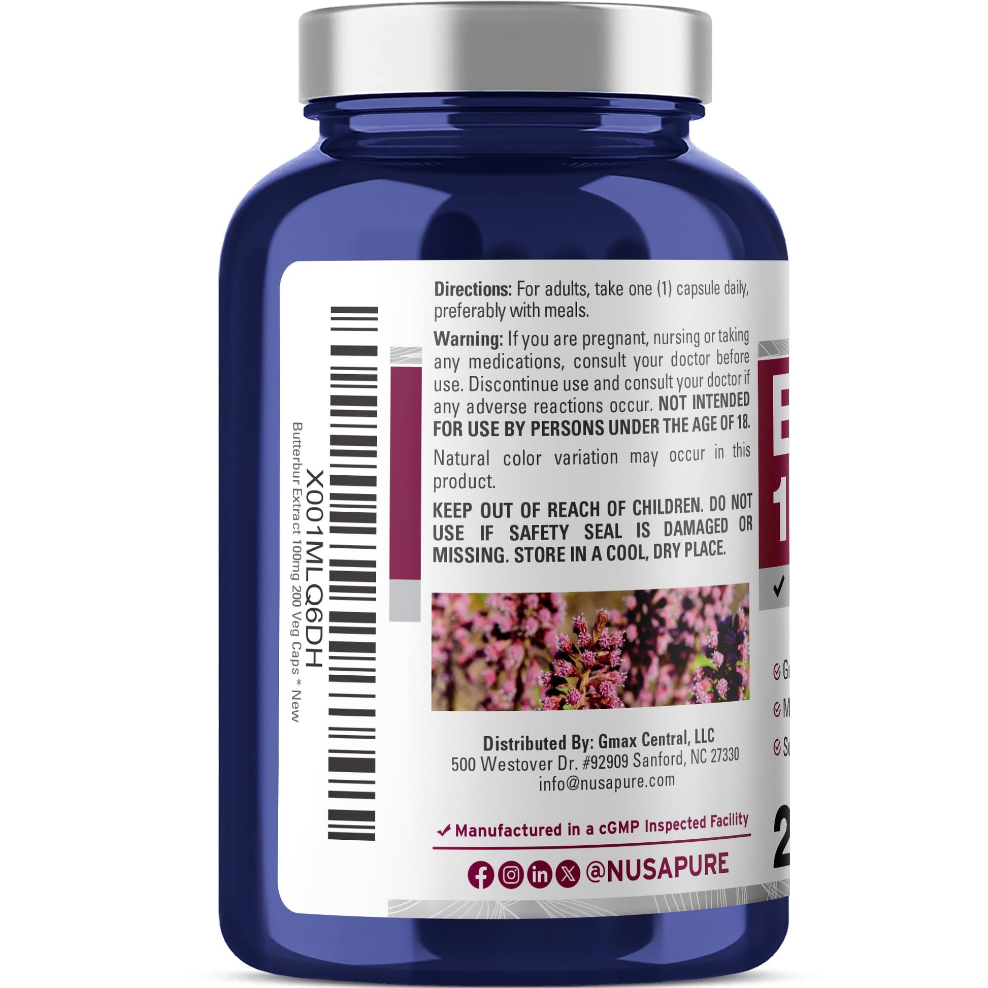 NusaPure Butterbur Extract 100mg per caps 200 Veggie Capsules (Non-GMO, Vegetarian, Vegan) NusaPure buy supplements canada
