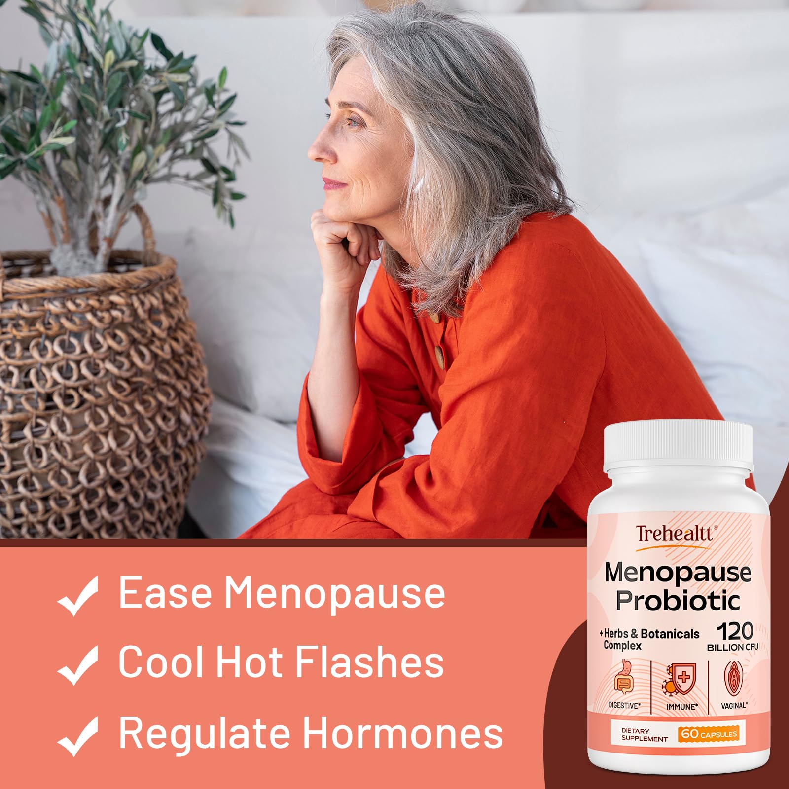 Menopause supplements for women, 120 Billion CFU Probiotic, 13-in-1 Herbs & Botanicals Complex, for Hormone Menopause, Hot Flashes, Night Sweats, Mood Swings, Sleep Disturbances, Vegan, 60 Capsules Trehealtt buy supplements canada