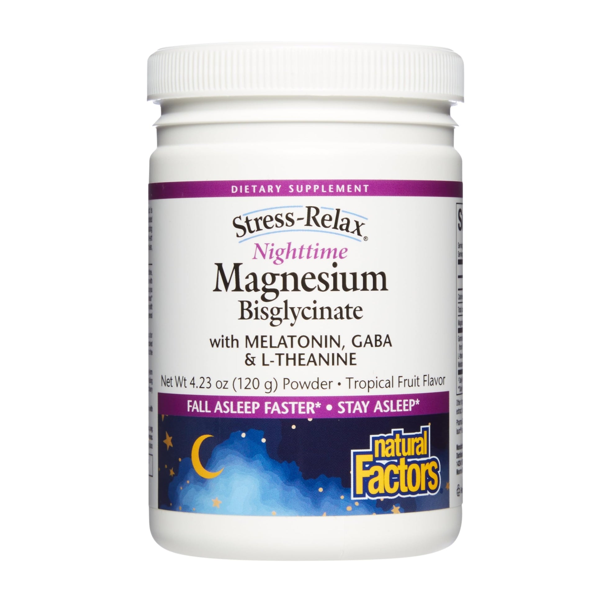 Natural Factors Stress-Relax Nighttime Magnesium Bisglycinate - Supports Sleep & Relaxation* - with Melatonin, L-Theanine & GABA - Tropical Flavor - 4.23 oz Natural Factors buy supplements canada