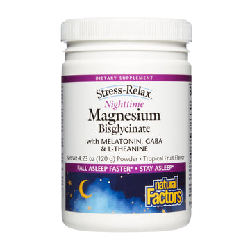 Natural Factors Stress-Relax Nighttime Magnesium Bisglycinate - Supports Sleep & Relaxation* - with Melatonin, L-Theanine & GABA - Tropical Flavor - 4.23 oz Natural Factors buy supplements canada