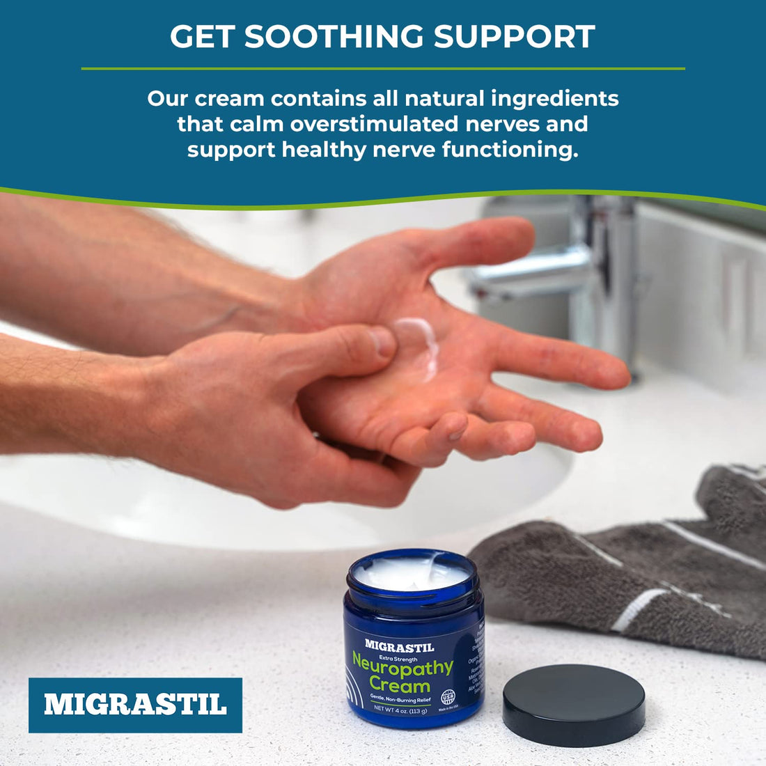 Basic Vigor Migrastil Neuropathy Relief Cream Extra Strength for Feet, Legs, and Hands. Made in The USA. Vegan and Cruelty-Free, Non-Greasy, Gentle, Non-Burning with Cooling Effect (4 oz.) Basic Vigor buy supplements canada