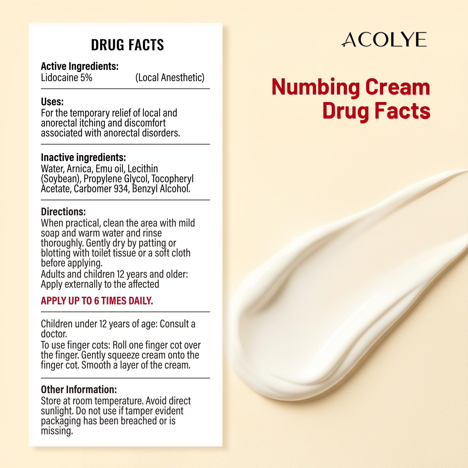 Acolye Numbing Cream Maximum Strength : 5% Lidocaine Topical Anesthetic - Extra Strength 5X Numbing with Menthol Arnica and Emu Oi (2 Fl Oz, Mint Flavor) Acolye buy supplements canada