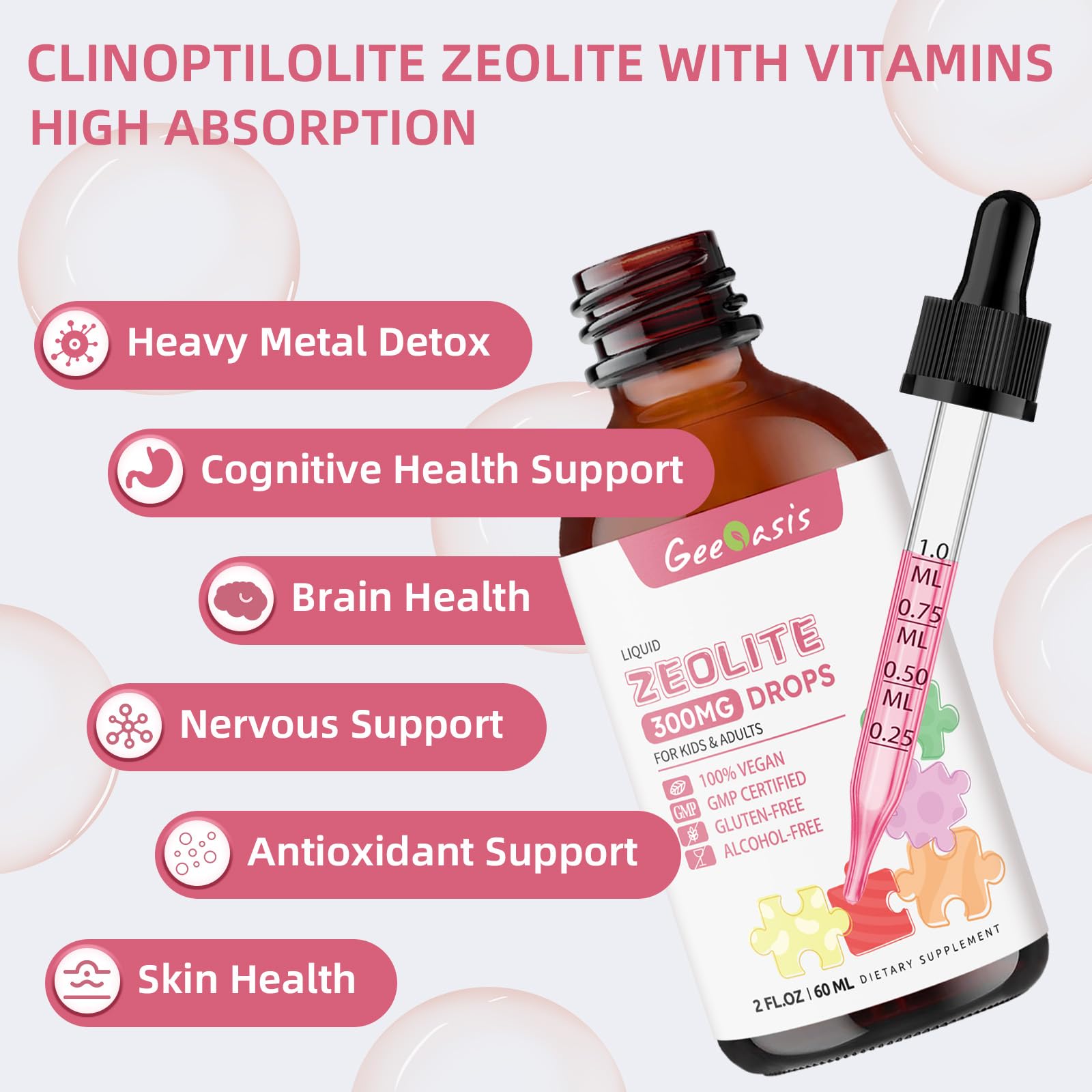 Geeoasis Zeolite Detox for Kids & Adults, 300 mg Zeolite Clinoptilolite Liquid with Vitamin B12 & D3, Vitamin C & Zinc Gluconate, Immune Support & Gut Health, Natural Strawberry Flavor, 2 Fl Oz Geeoasis buy supplements canada